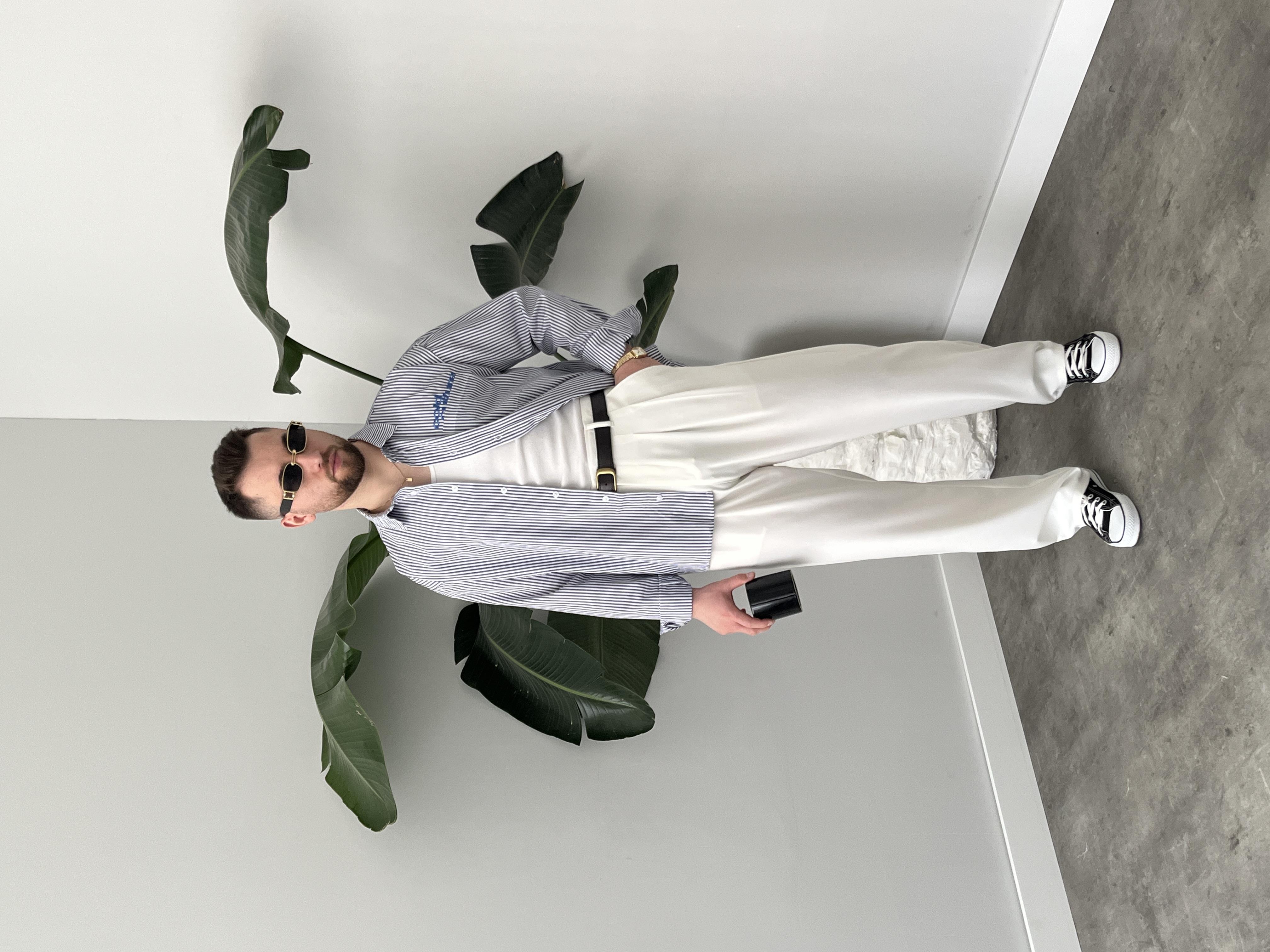 Cold Culture Nakışlı Lacivert Çizgili Oversize Gömlek