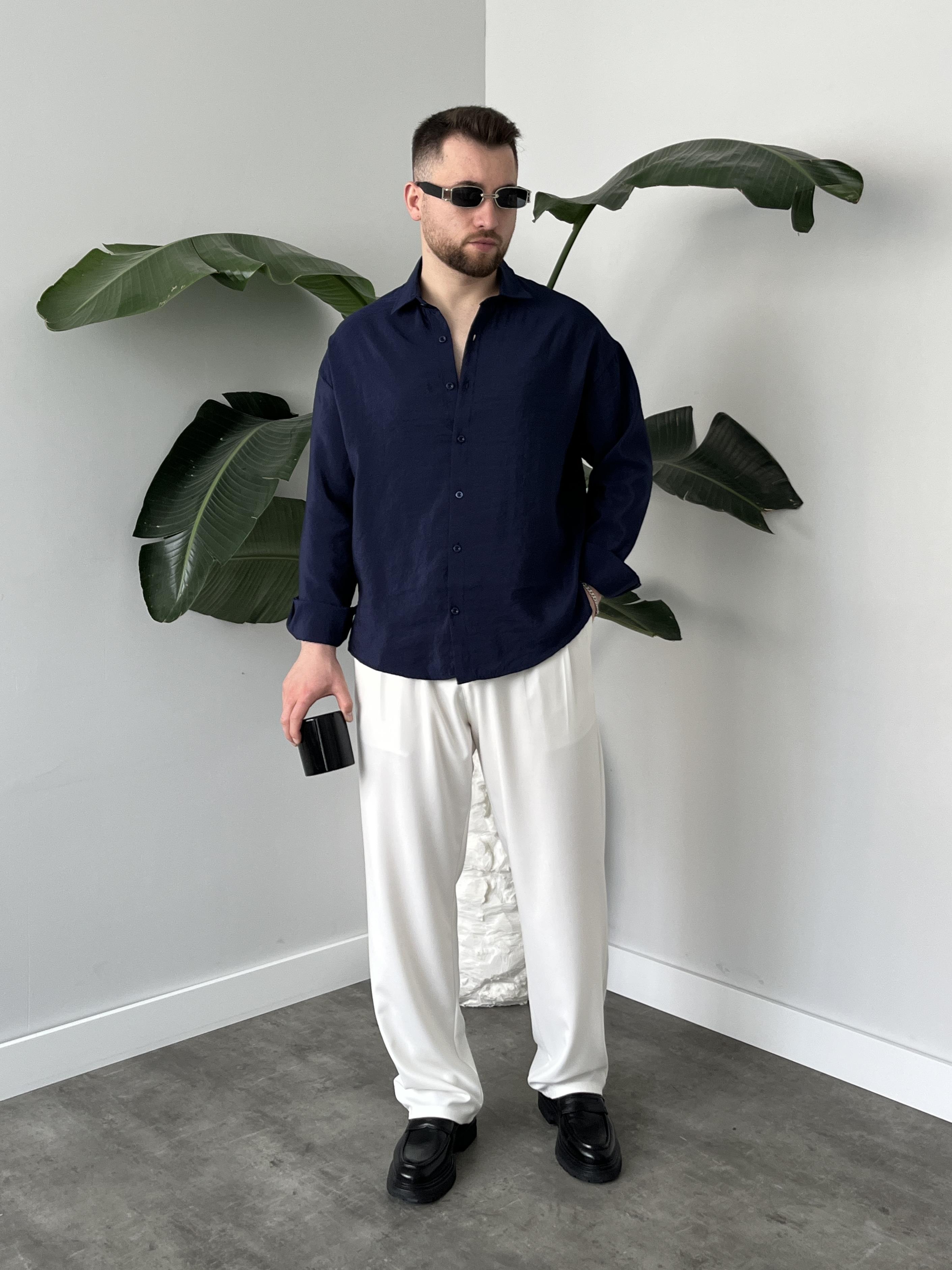 Dante Lacivert Modal Kumaş Oversize Gömlek
