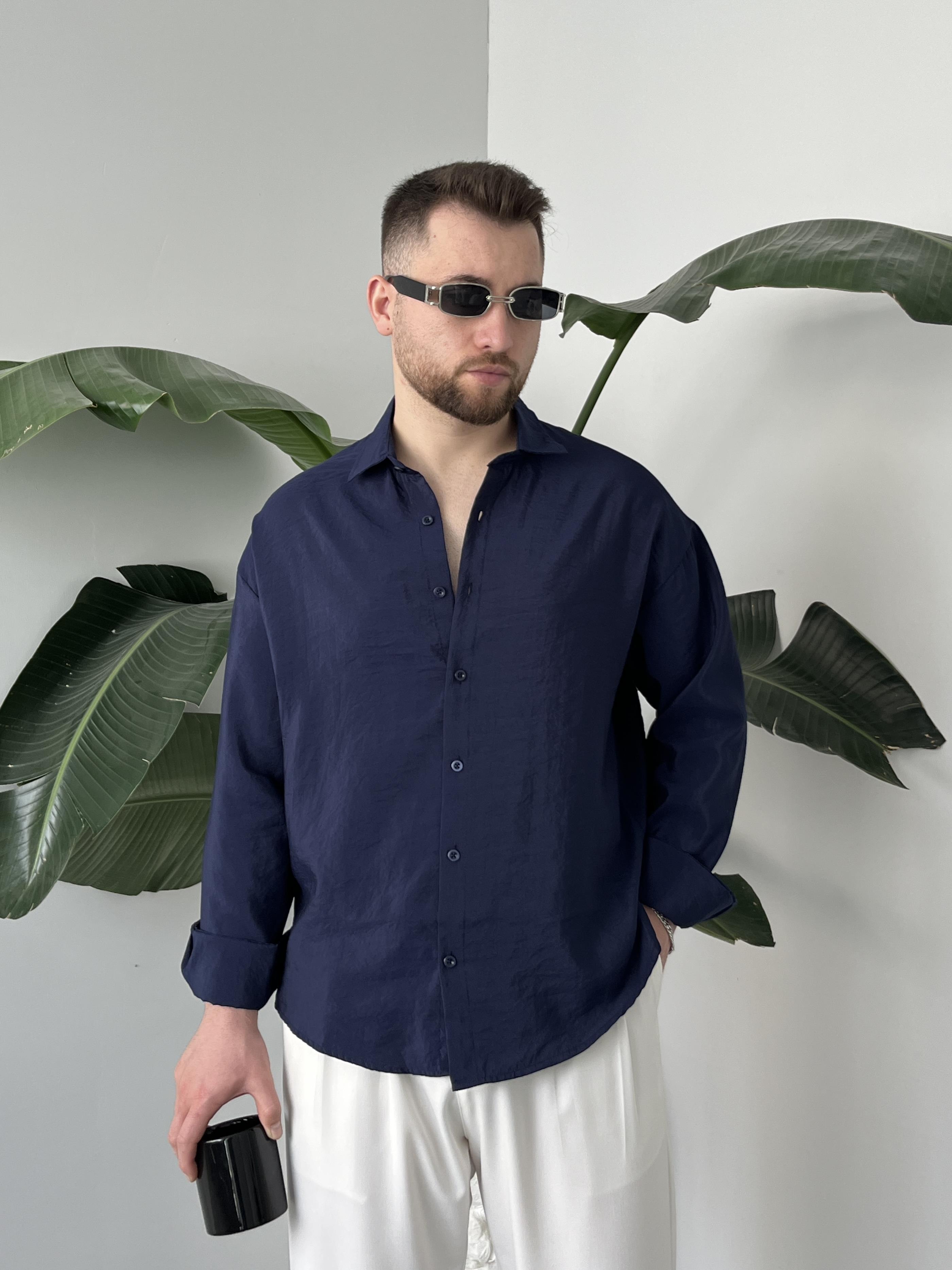 Dante Lacivert Modal Kumaş Oversize Gömlek
