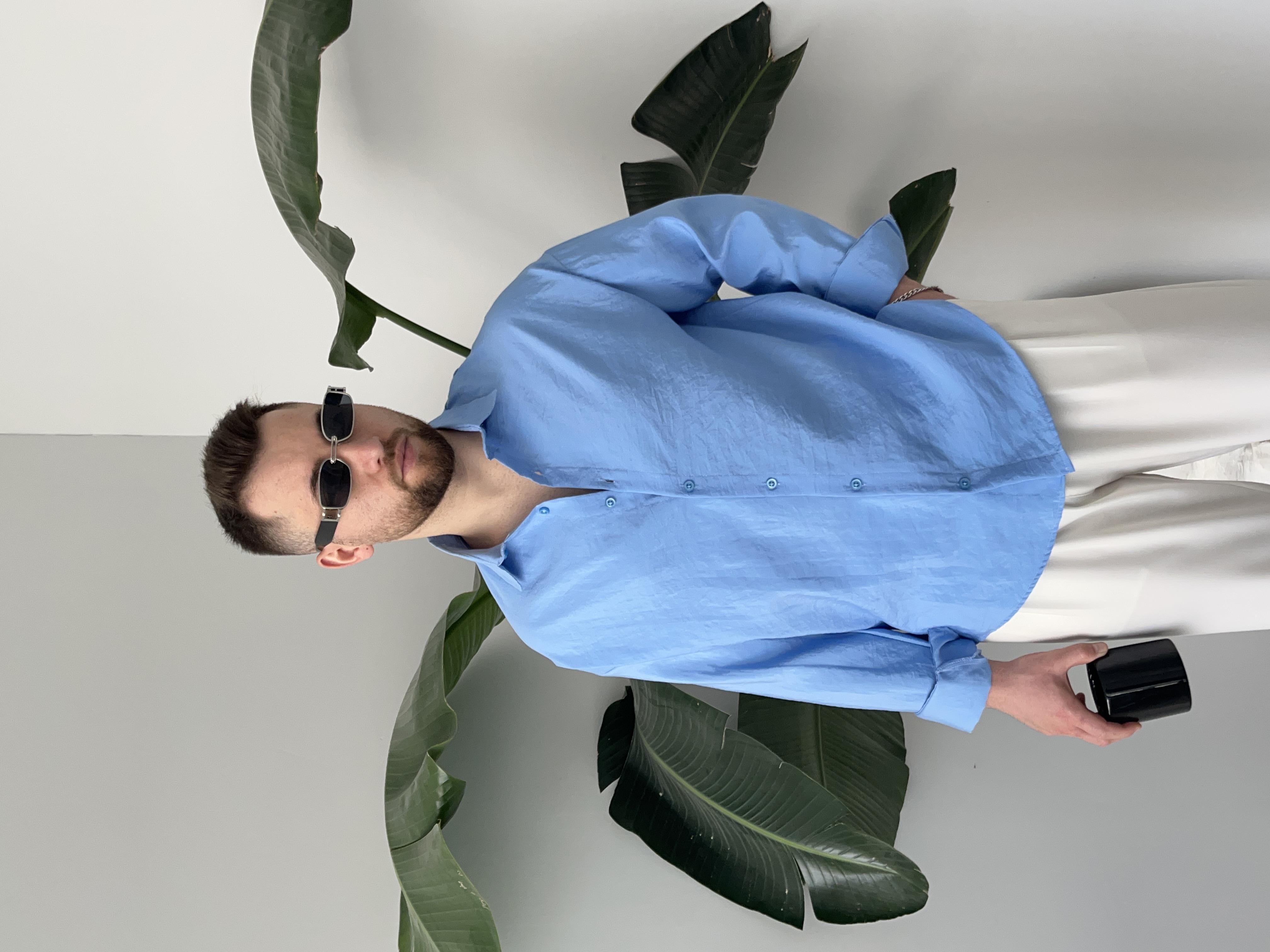 Dante Mavi Modal Kumaş Oversize Gömlek