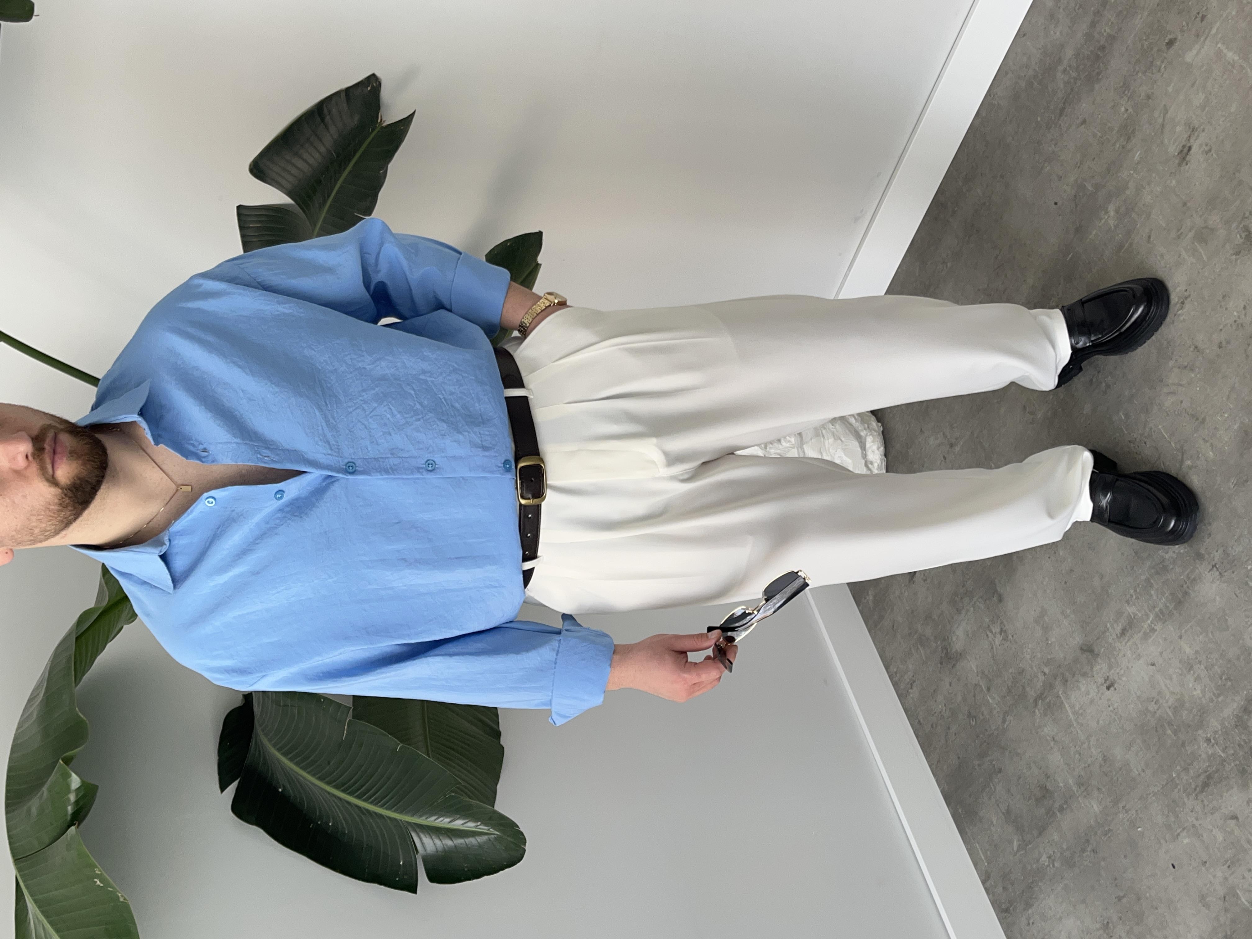 Dante Mavi Modal Kumaş Oversize Gömlek