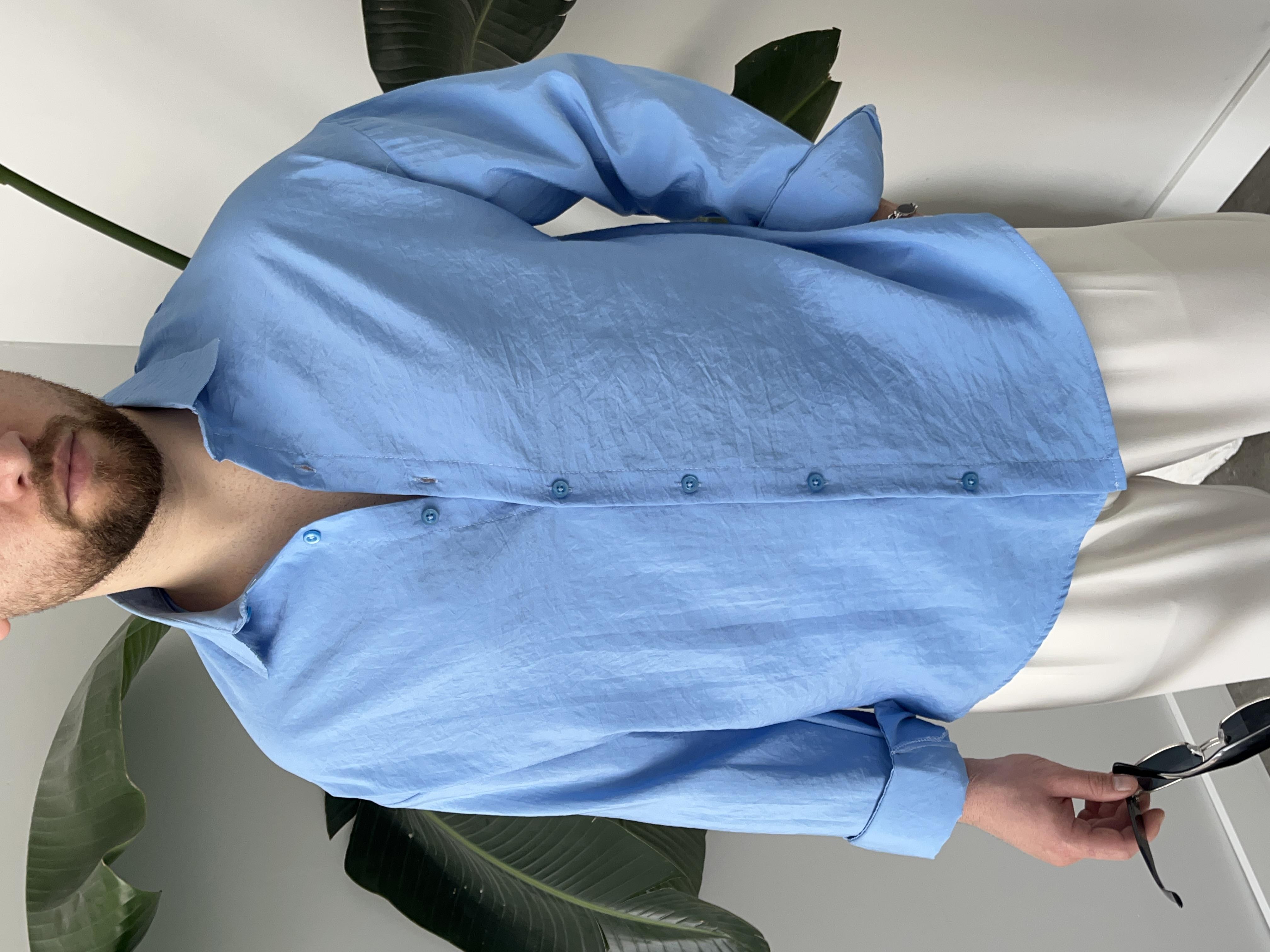 Dante Mavi Modal Kumaş Oversize Gömlek