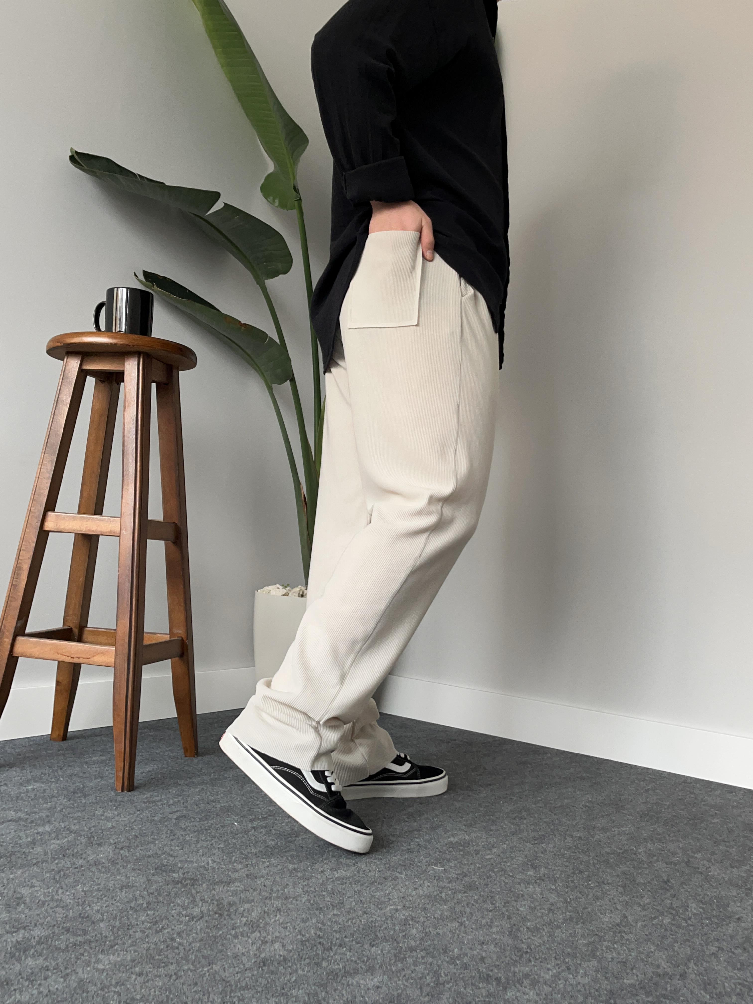 Gri Fitilli Baggy Pantolon