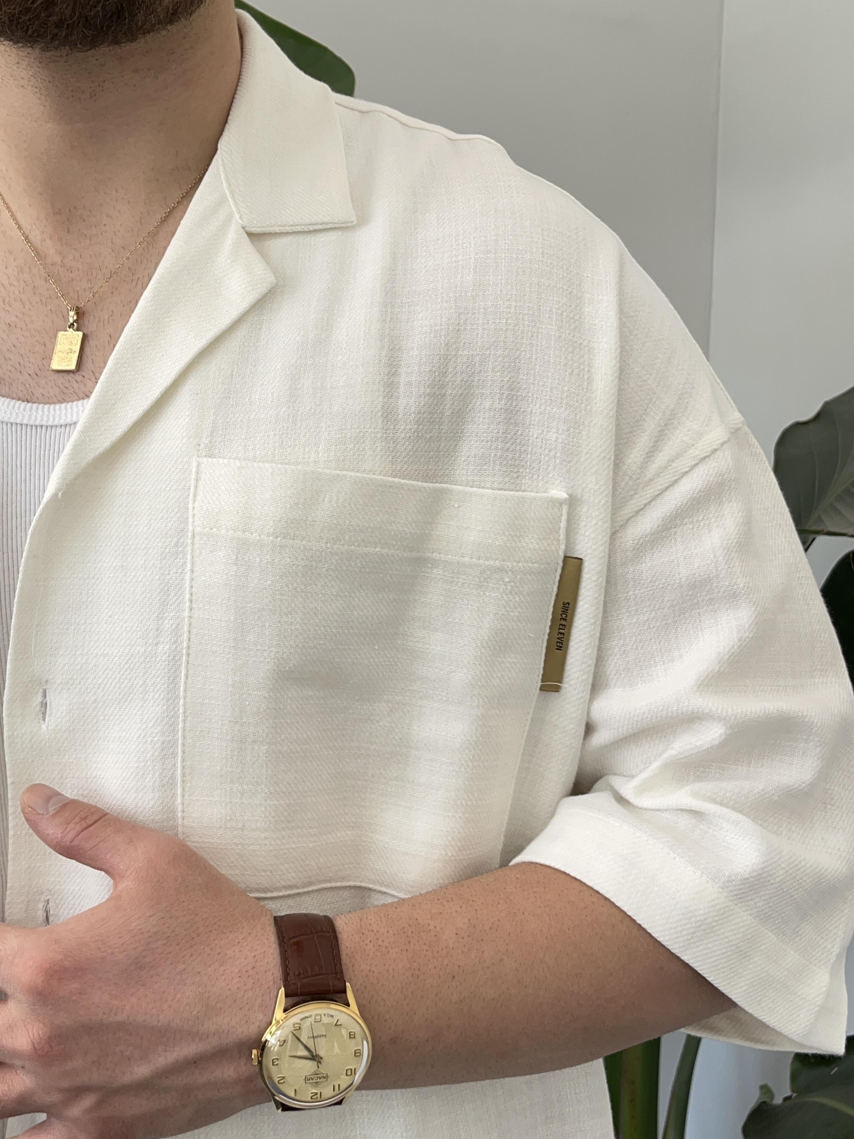 Ekru Gabardin Oversize Gömlek