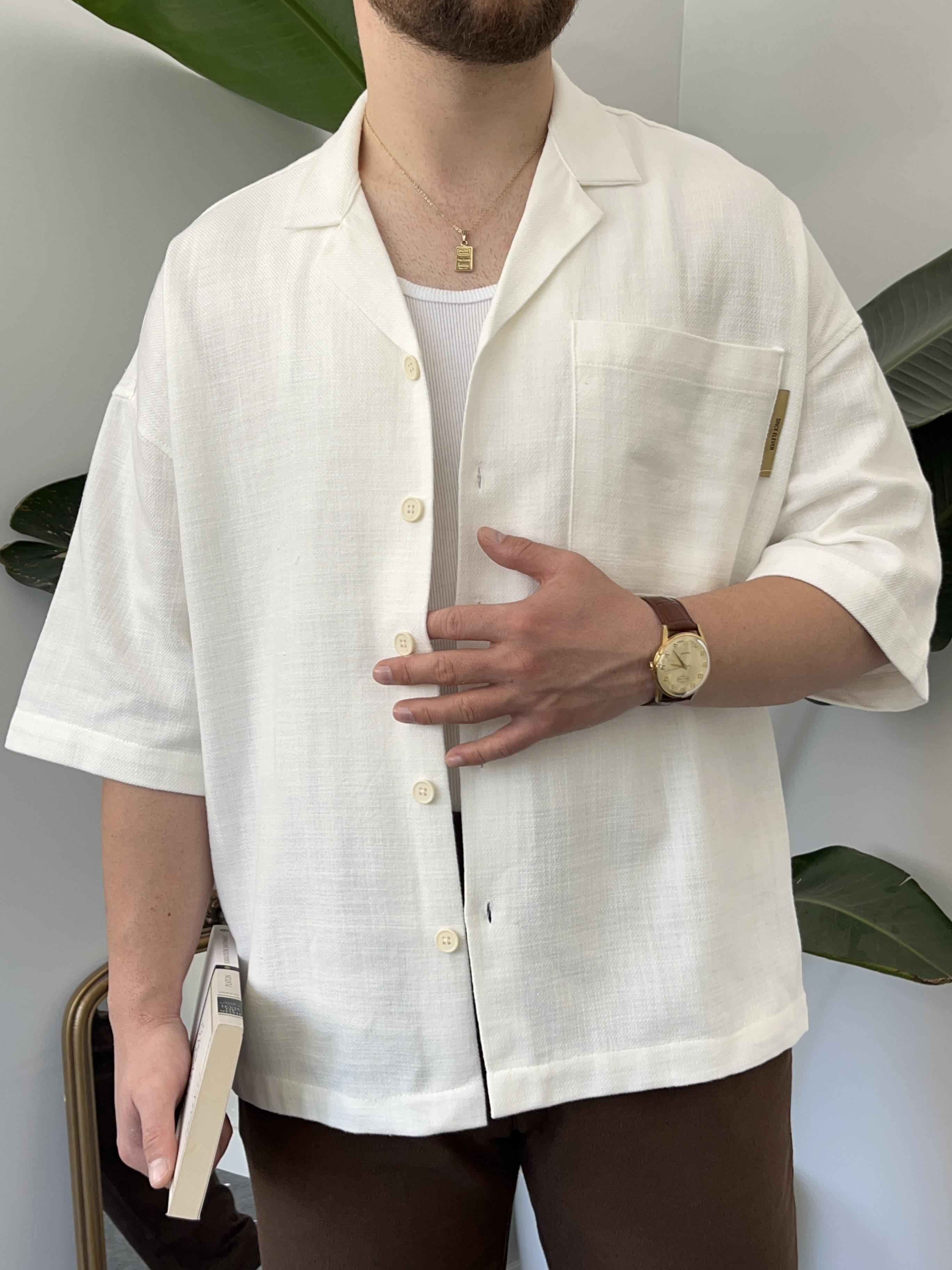 Ekru Gabardin Oversize Gömlek