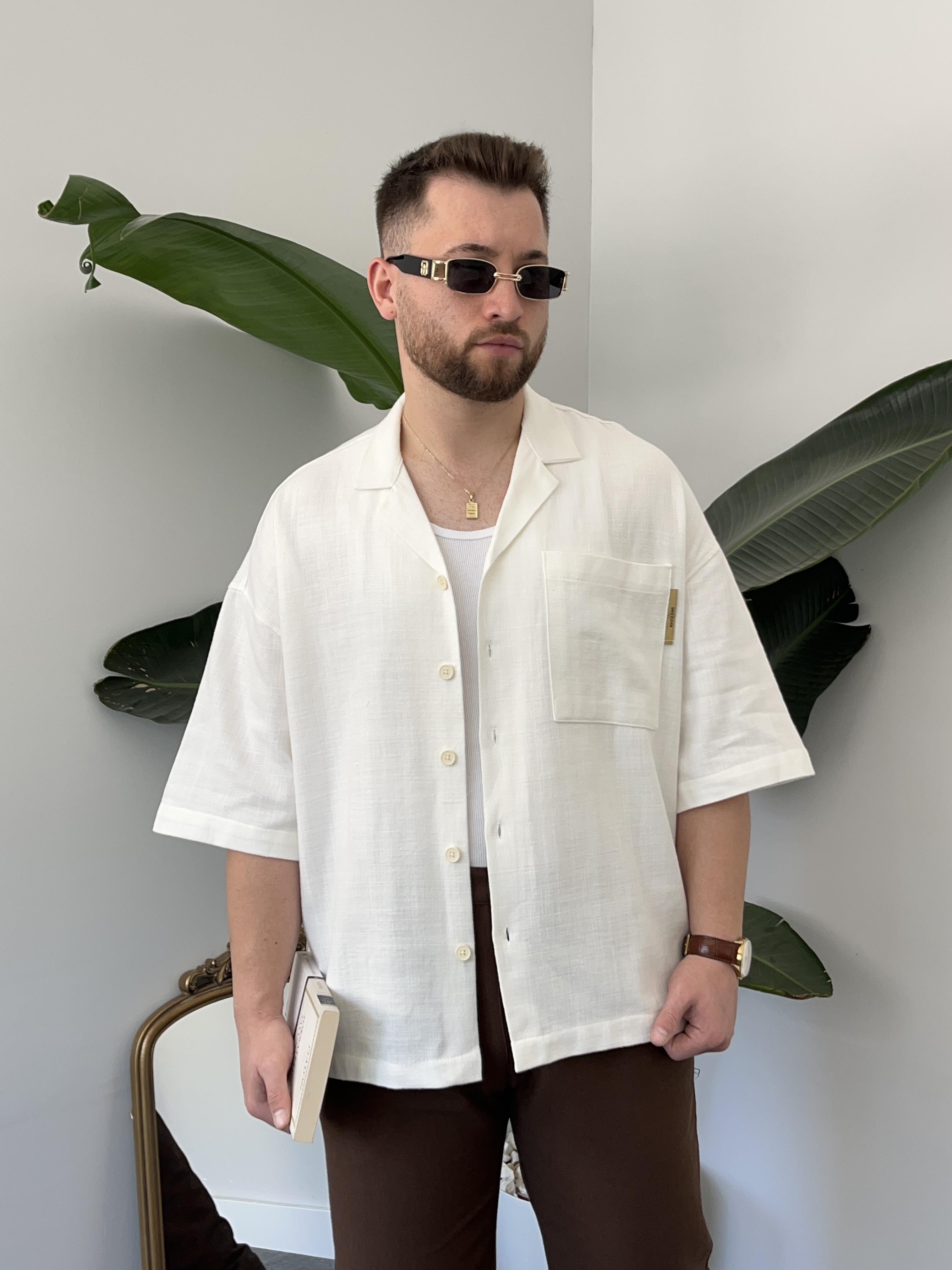 Ekru Gabardin Oversize Gömlek