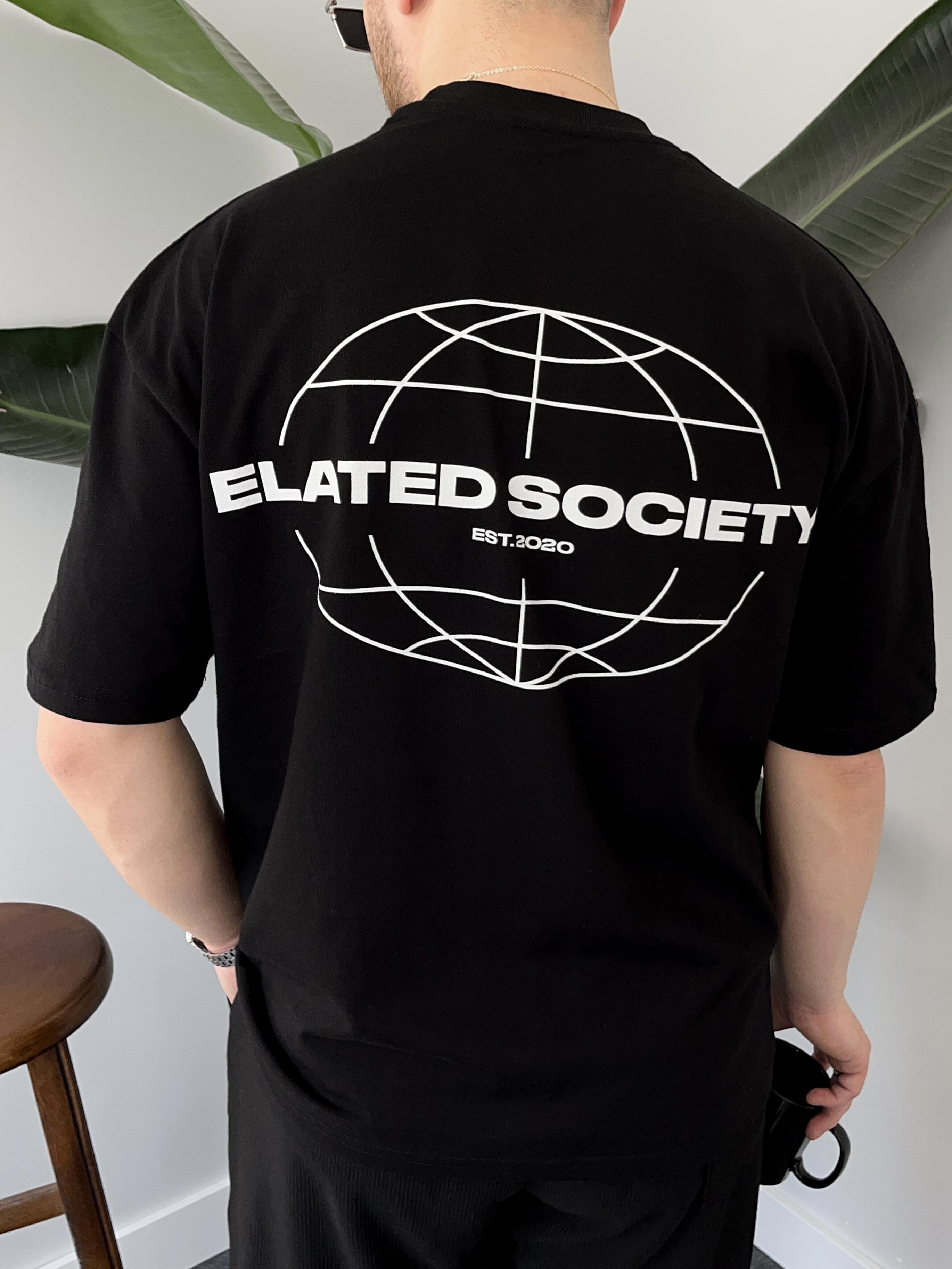 Elated Society Baskılı Siyah Oversize T-shirt
