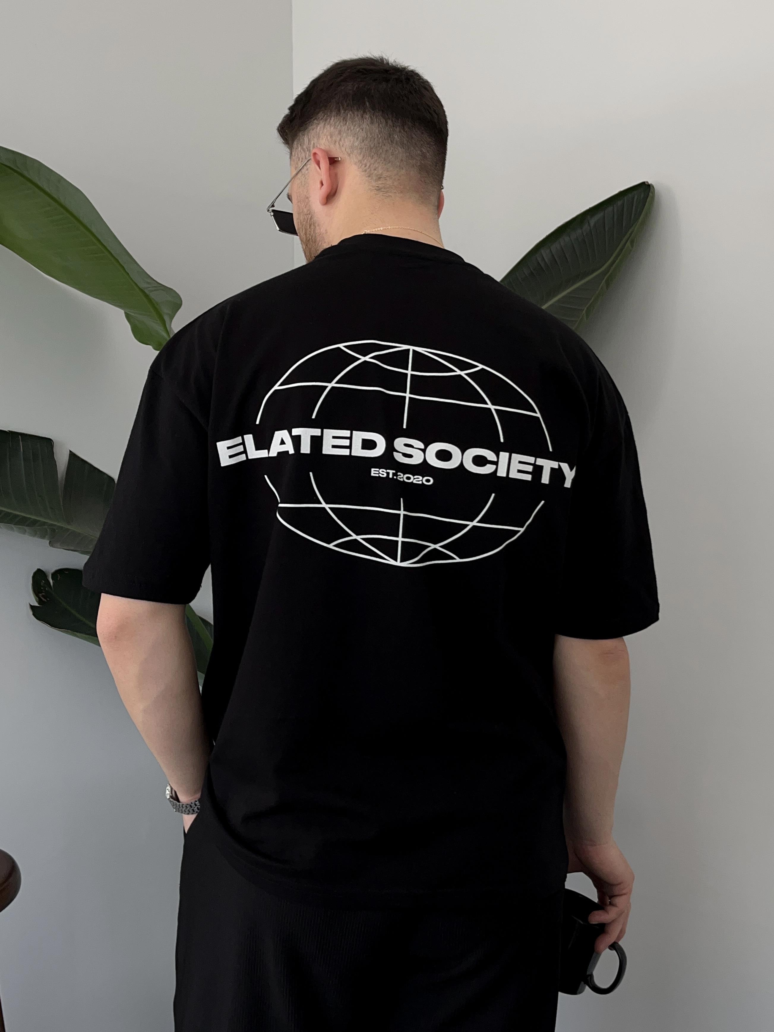 Elated Society Baskılı Siyah Oversize T-shirt