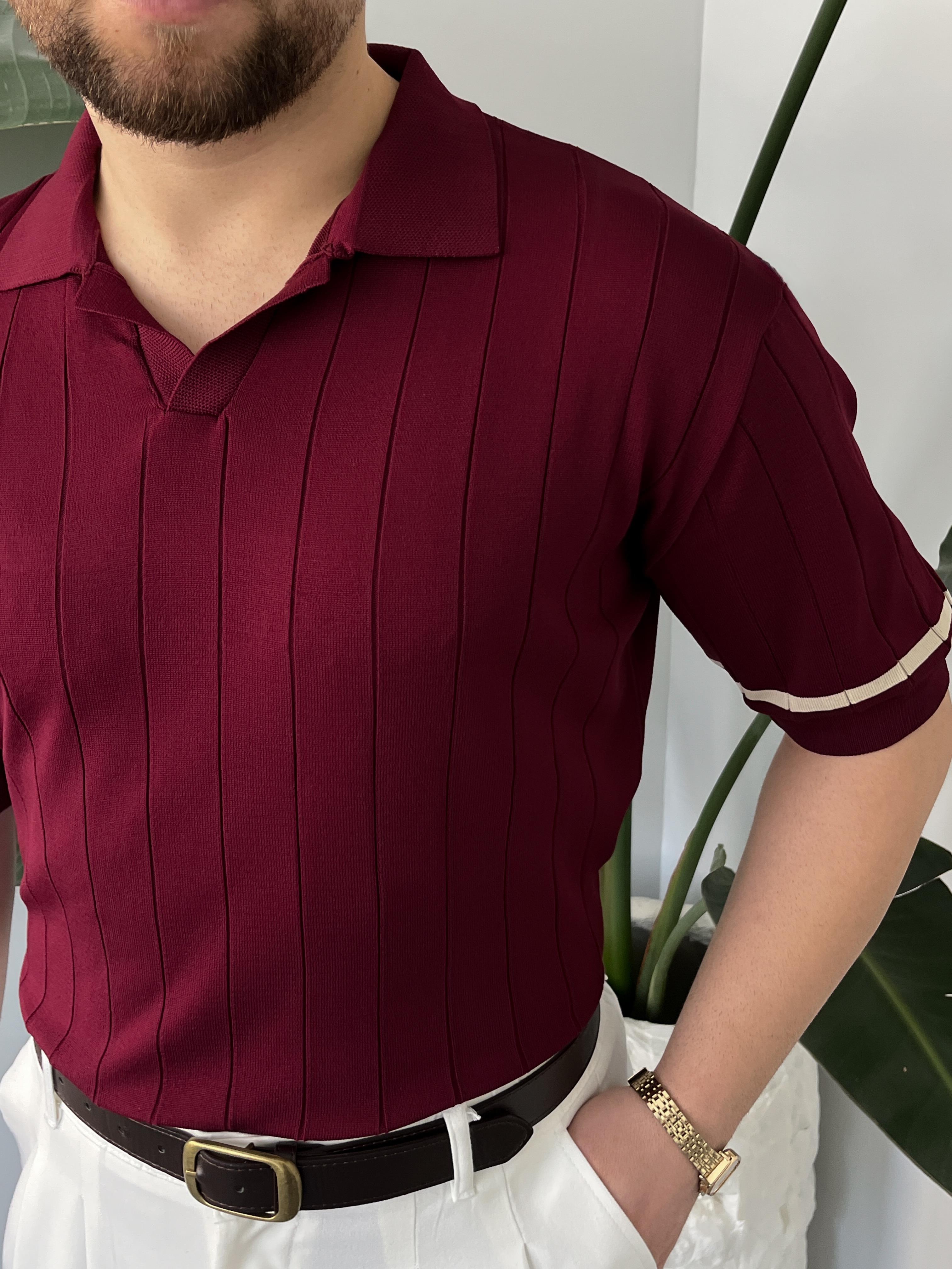 Elite Bordo Çizgi Detay Polo Yaka T-Shirt