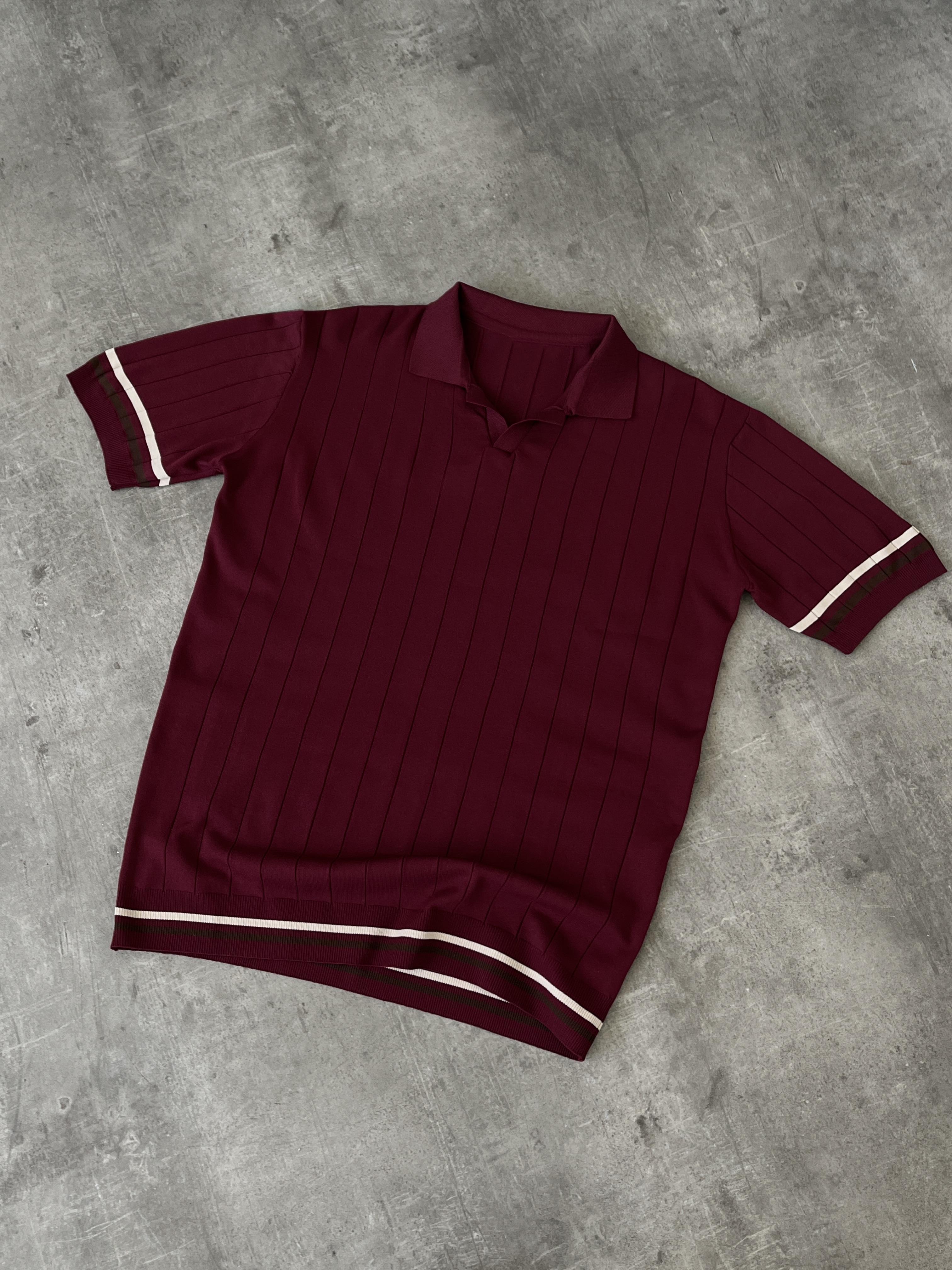 Elite Bordo Çizgi Detay Polo Yaka T-Shirt