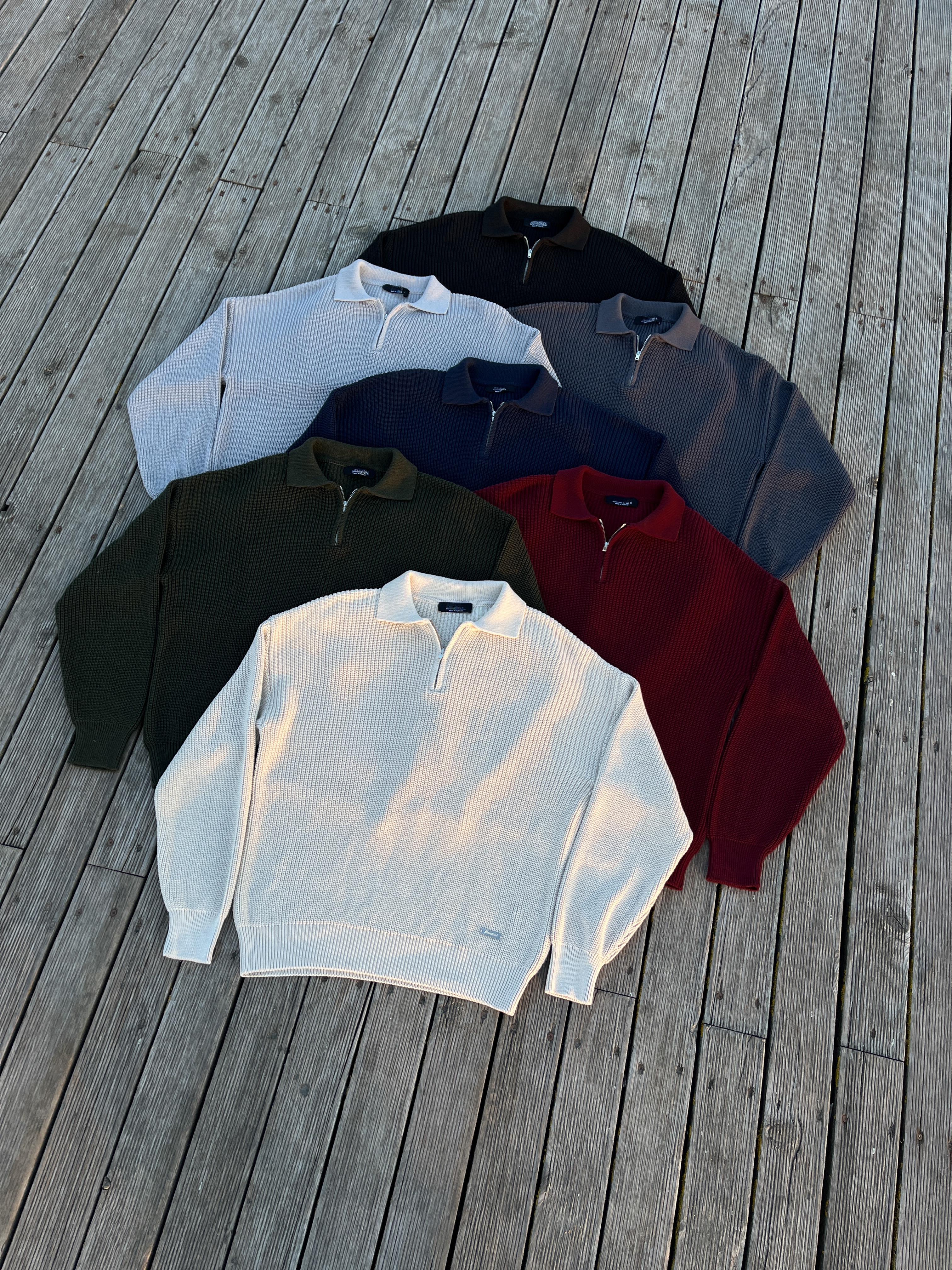 Elite Taş Zip Polo Oversize Örgü Kazak