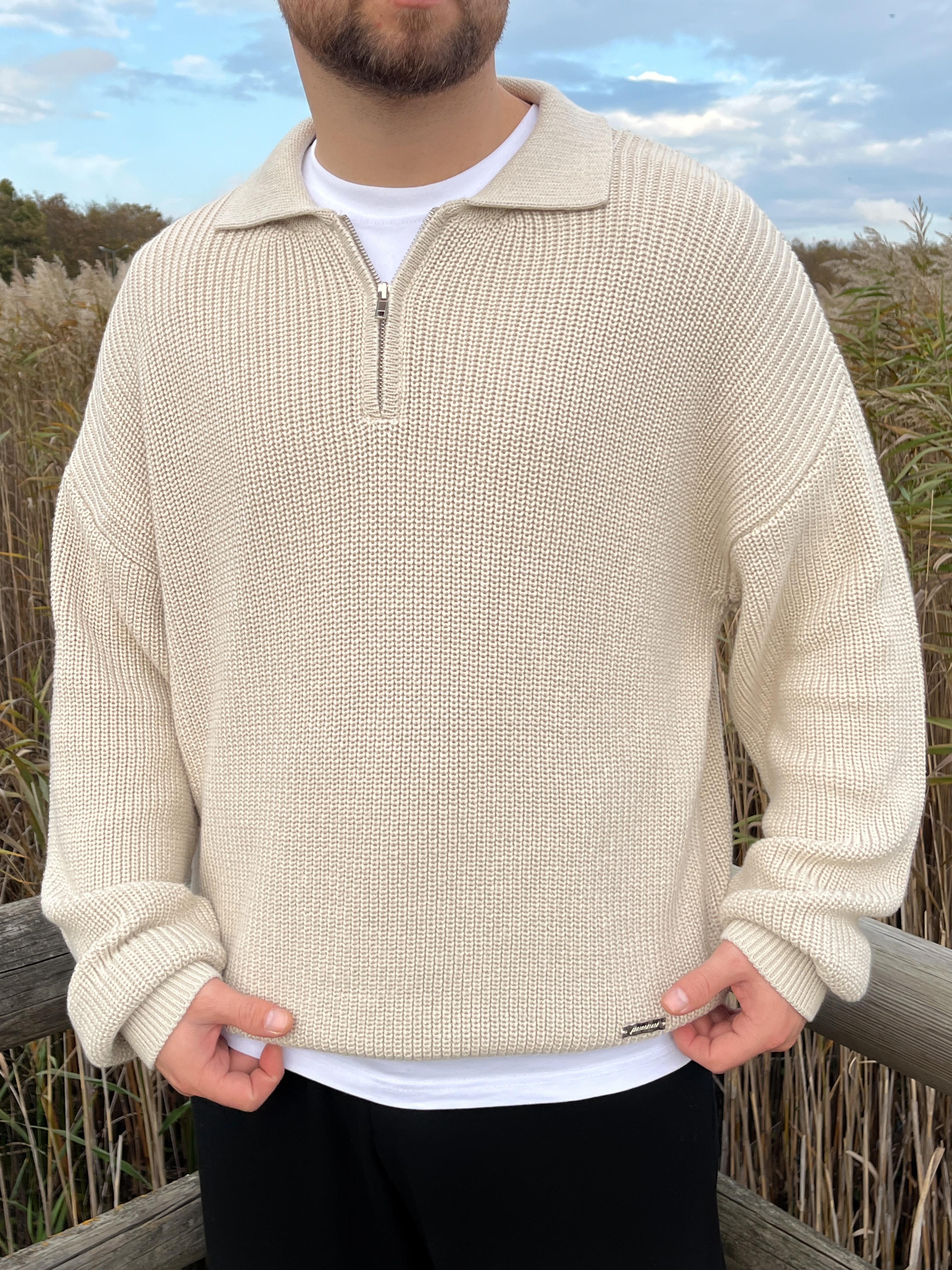 Elite Taş Zip Polo Oversize Örgü Kazak