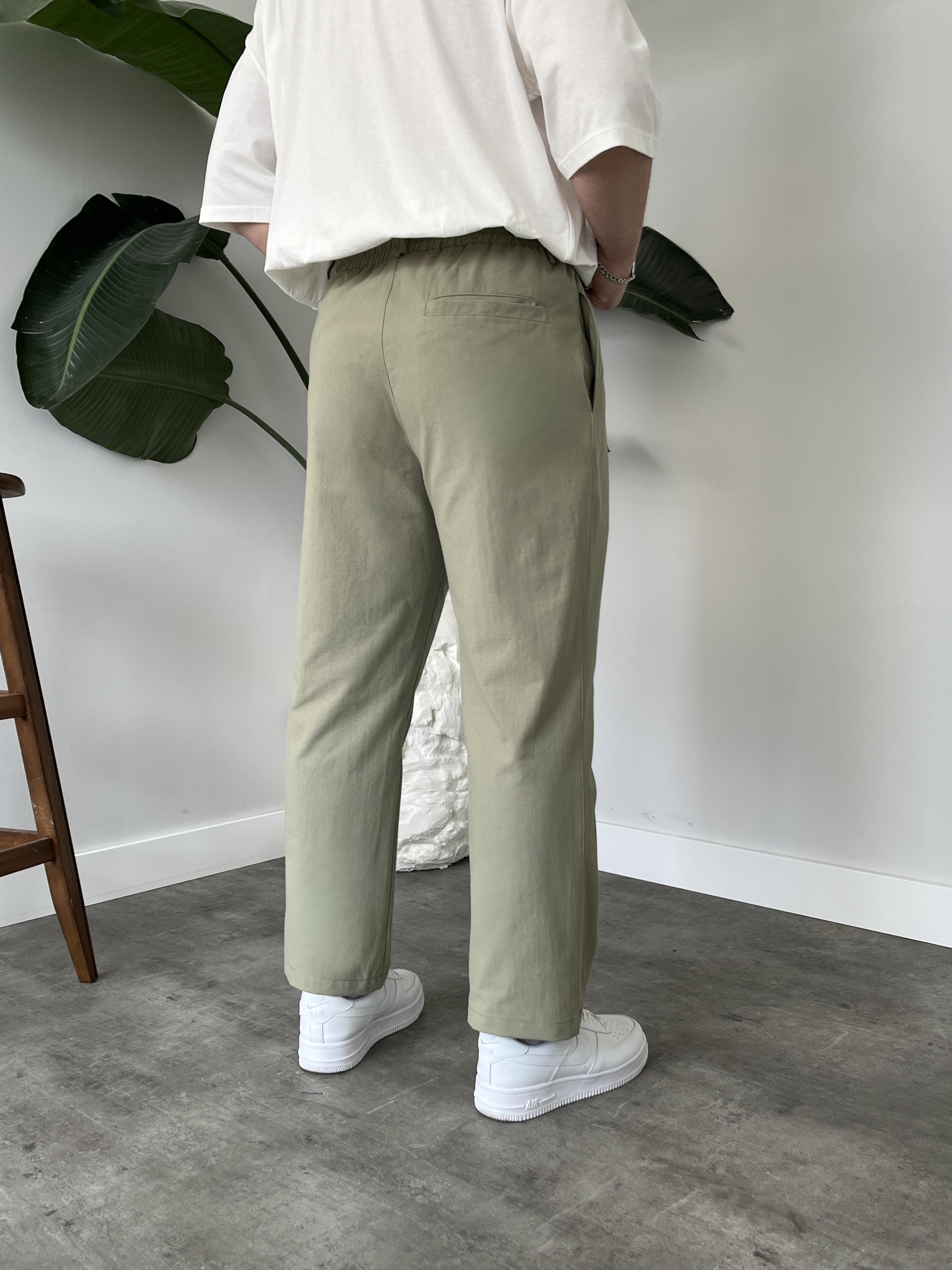 Elliot Yeşil Bol Kalıp Gabardin Boyfriend Pantolon