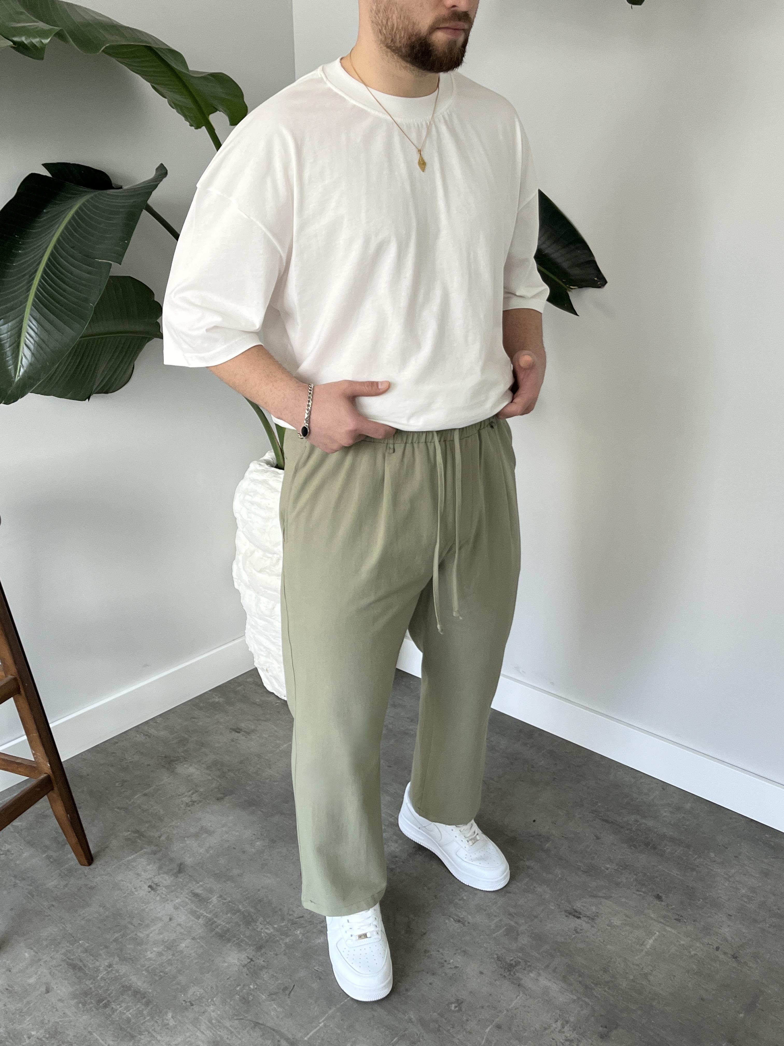 Elliot Yeşil Bol Kalıp Gabardin Boyfriend Pantolon