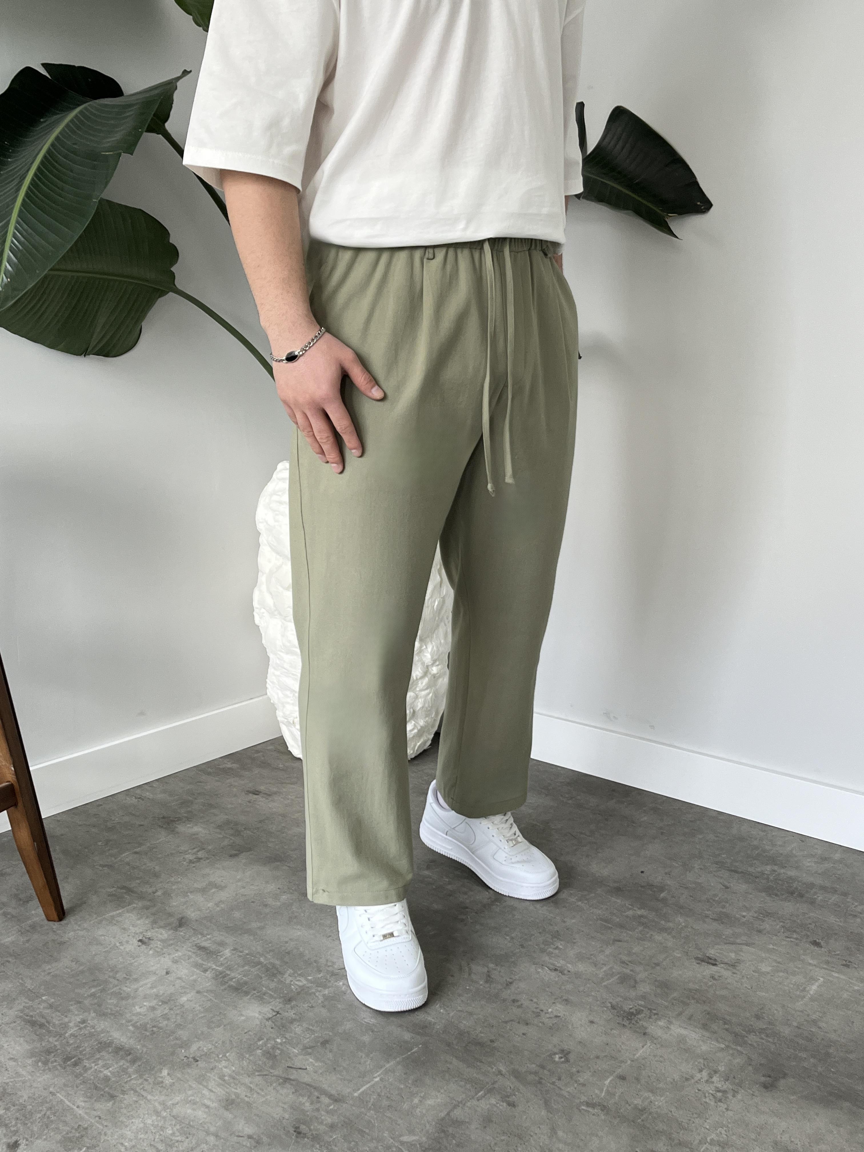 Elliot Yeşil Bol Kalıp Gabardin Boyfriend Pantolon