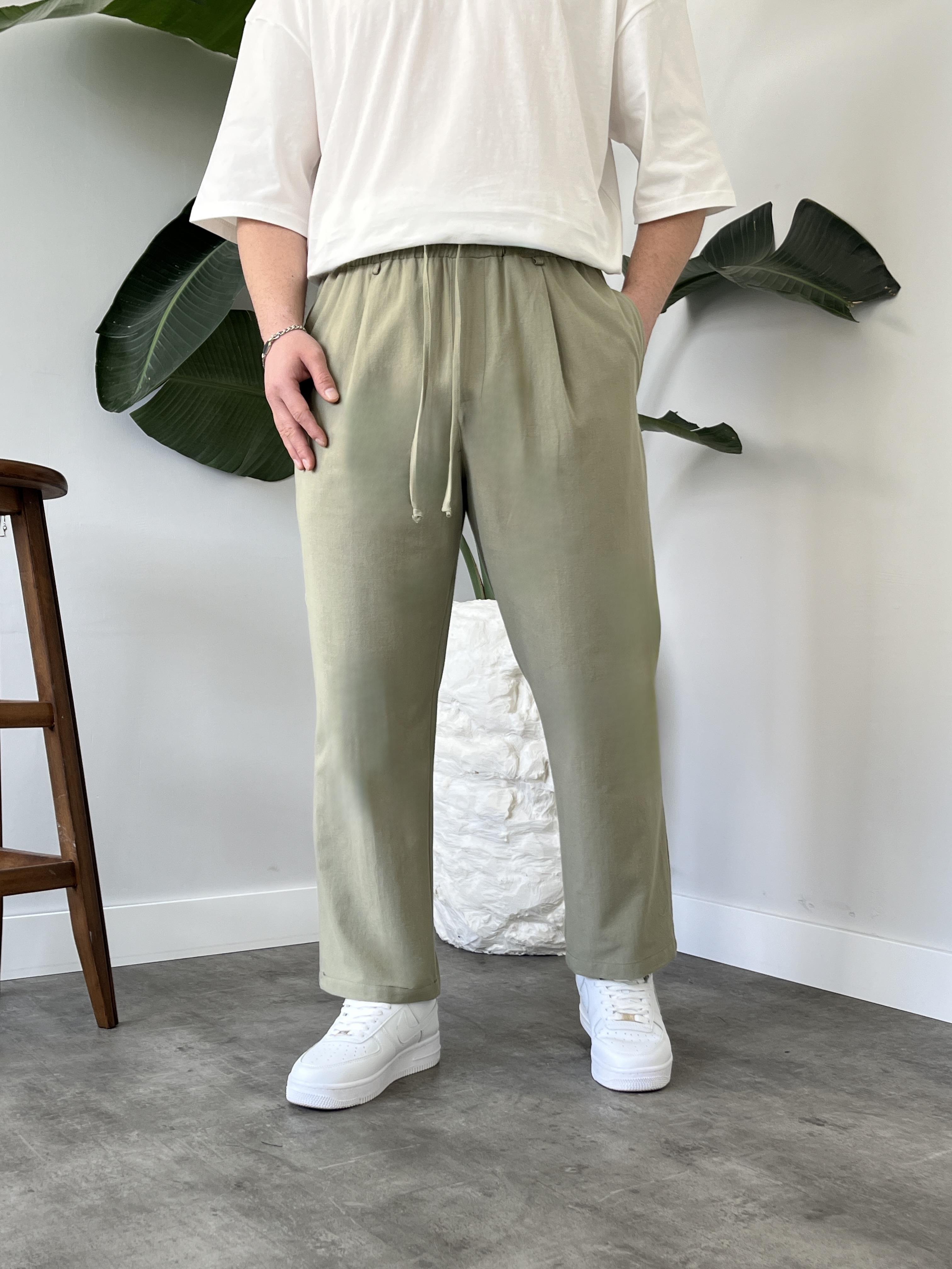 Elliot Yeşil Bol Kalıp Gabardin Boyfriend Pantolon
