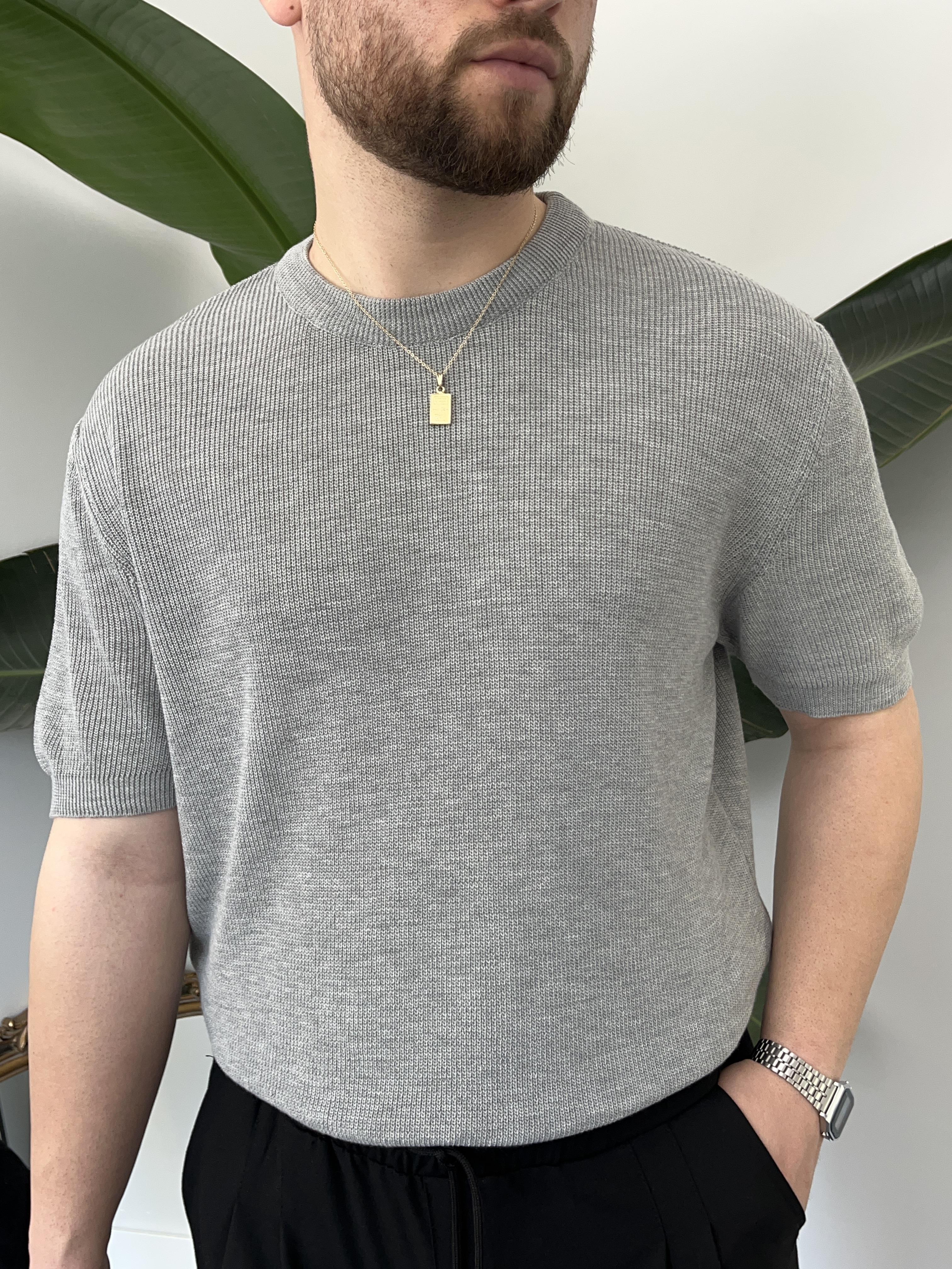 Gri Casual Örme Triko T-shirt