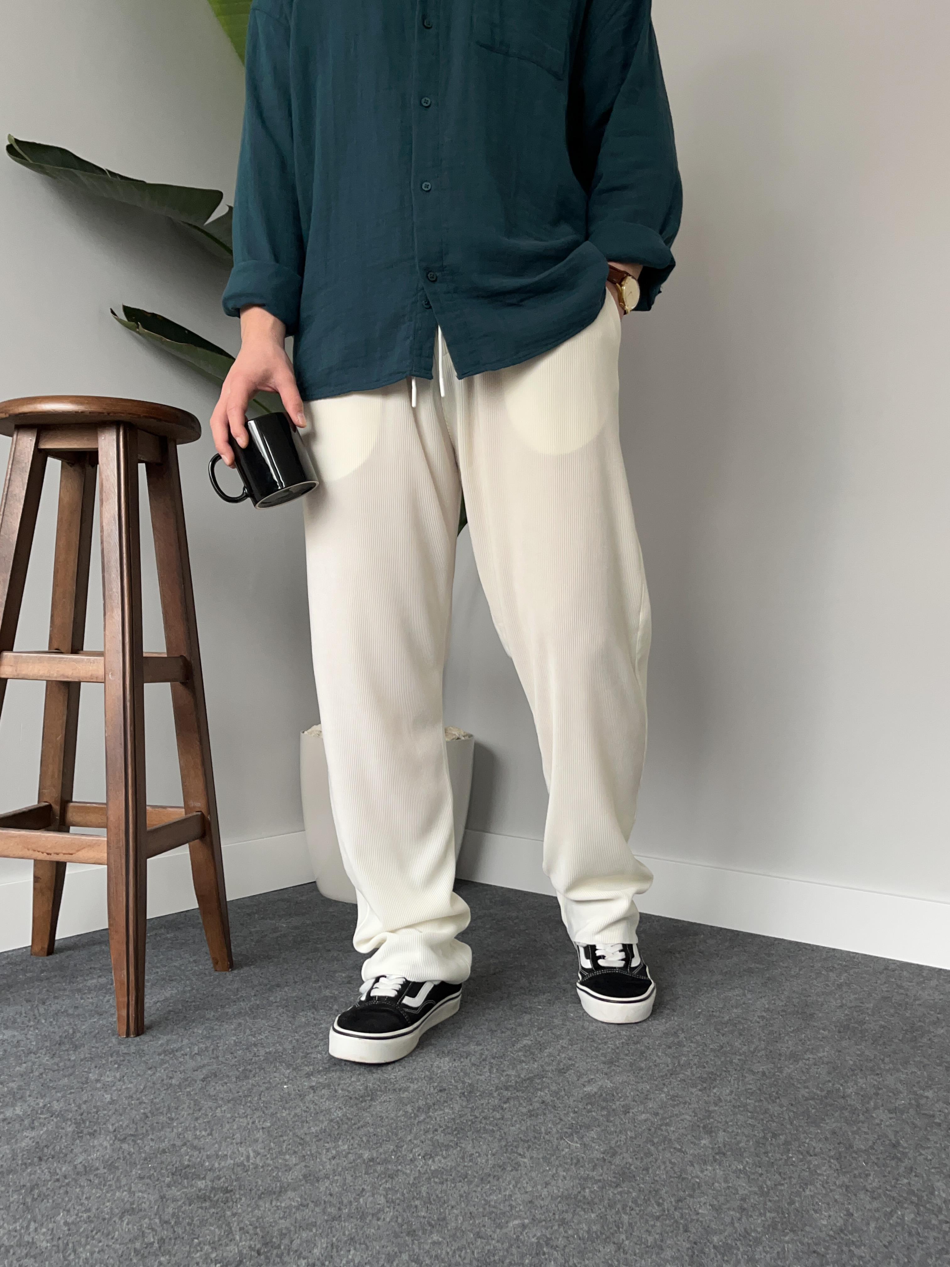 Ekru Fitilli Baggy Pantolon
