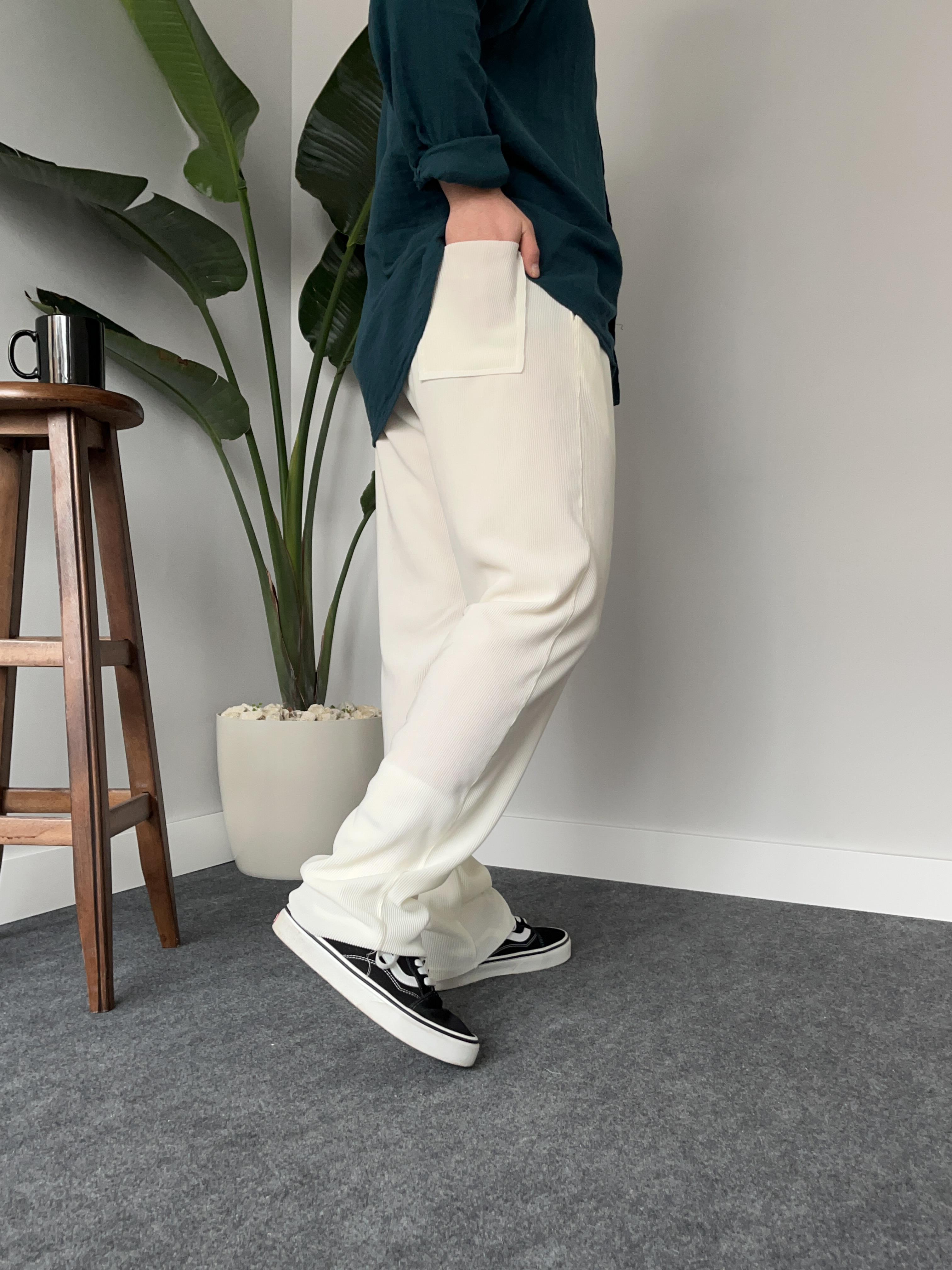 Ekru Fitilli Baggy Pantolon
