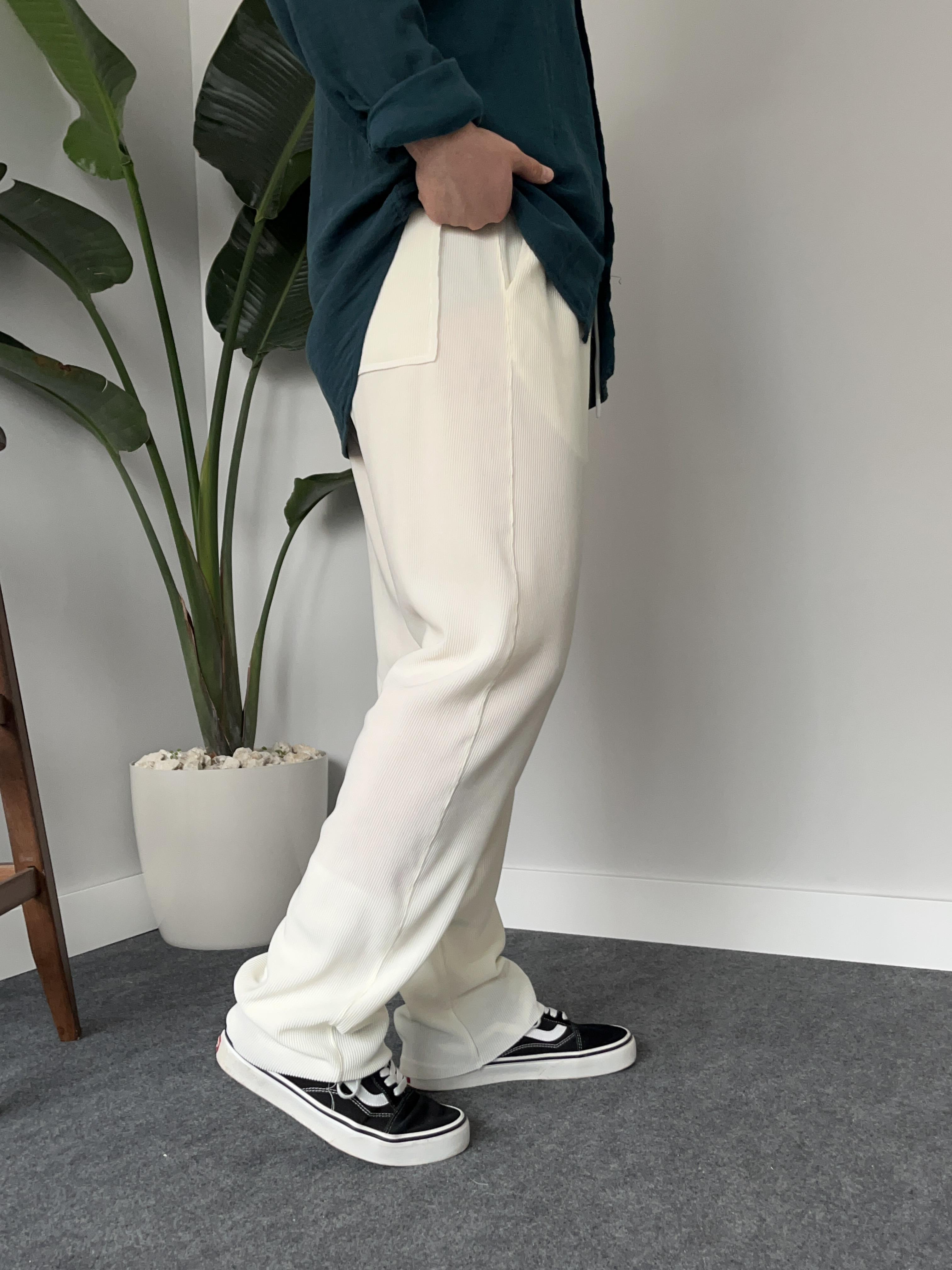 Ekru Fitilli Baggy Pantolon