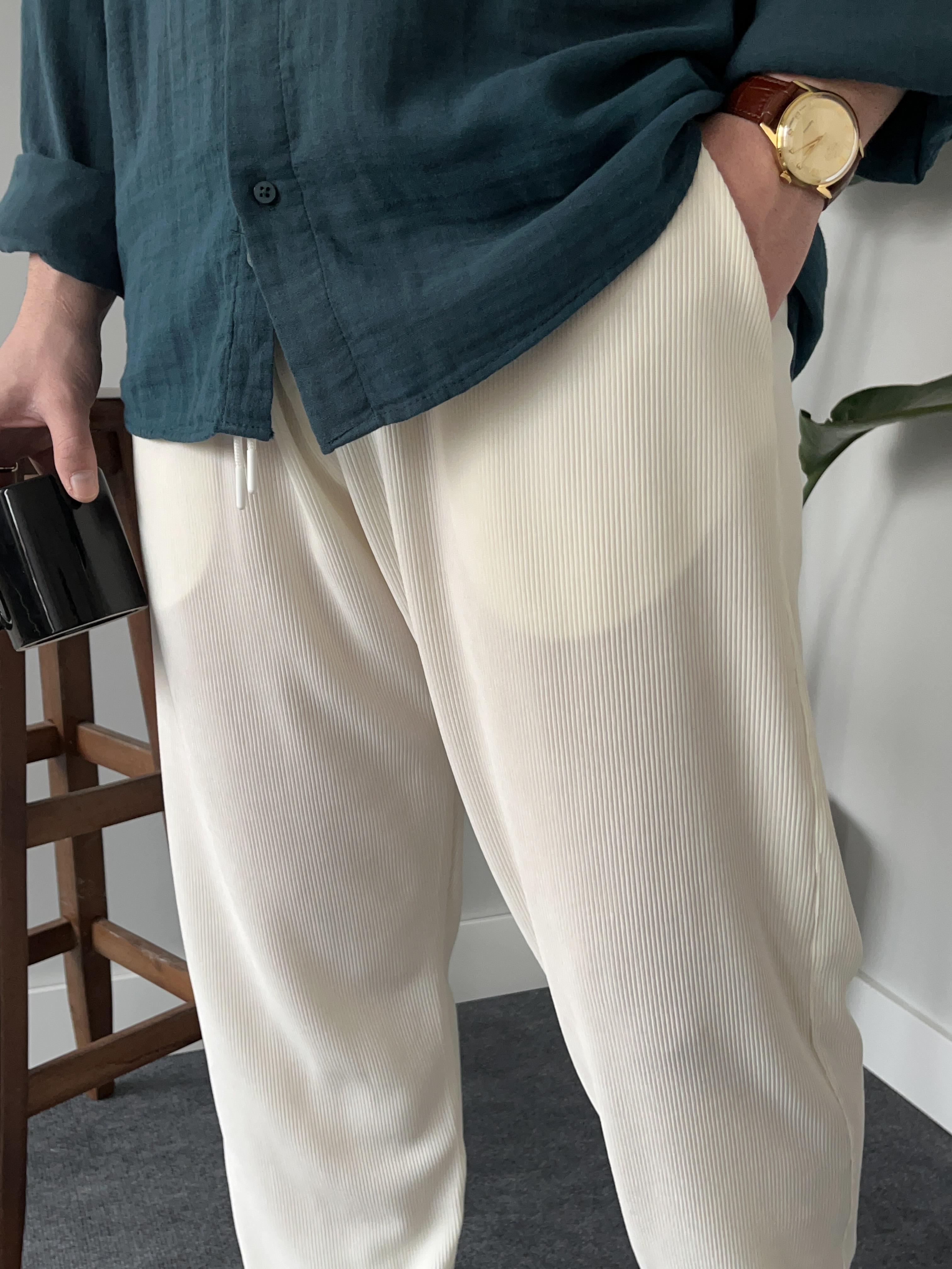 Ekru Fitilli Baggy Pantolon