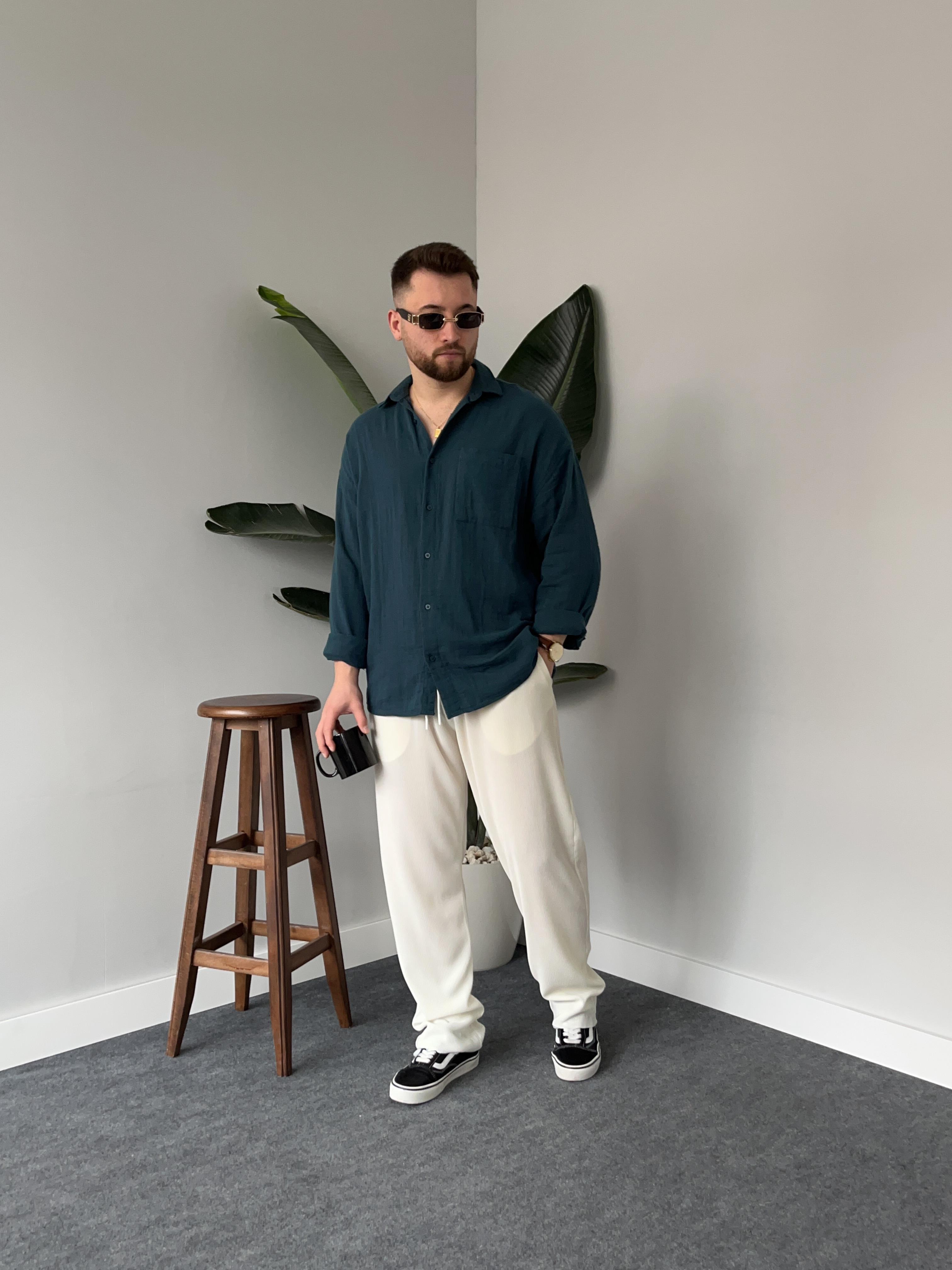 Ekru Fitilli Baggy Pantolon