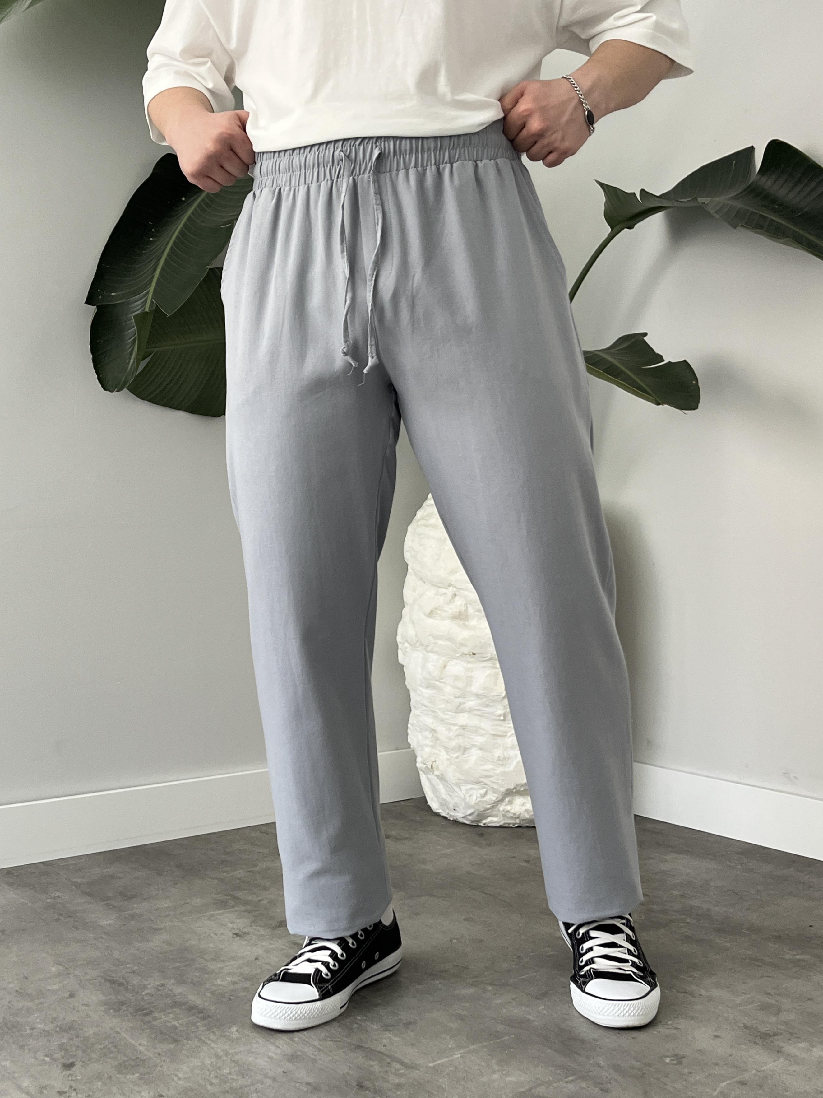 Gri Gabardin Keten Baggy Pantolon