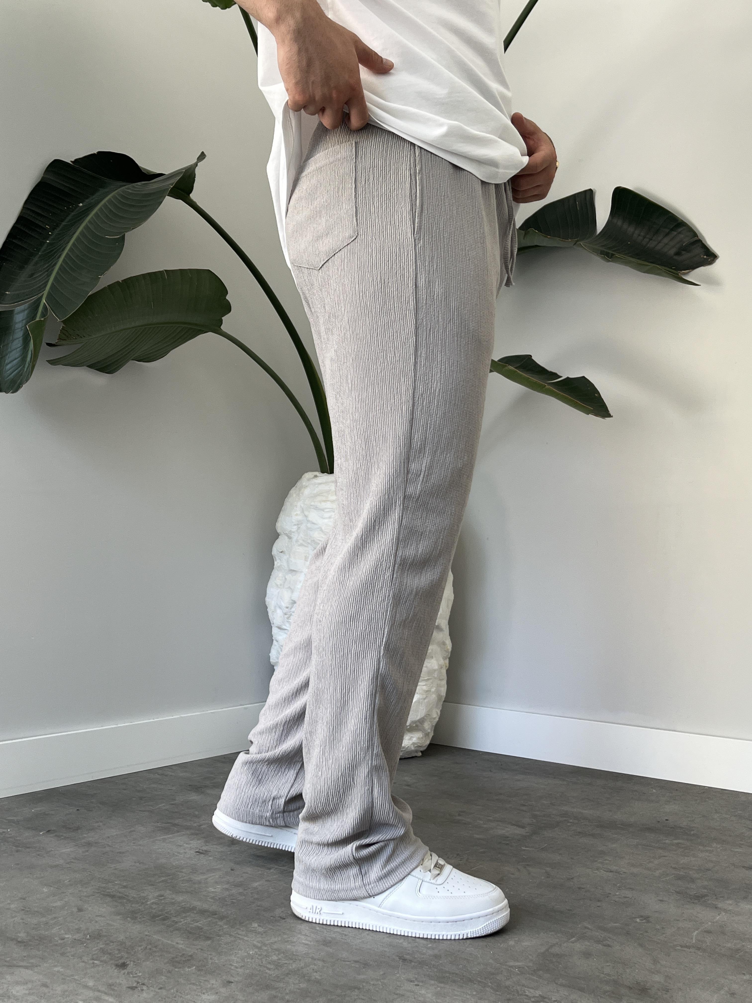 Gri Krinkıl Kumaş Relax Fit Pantolon