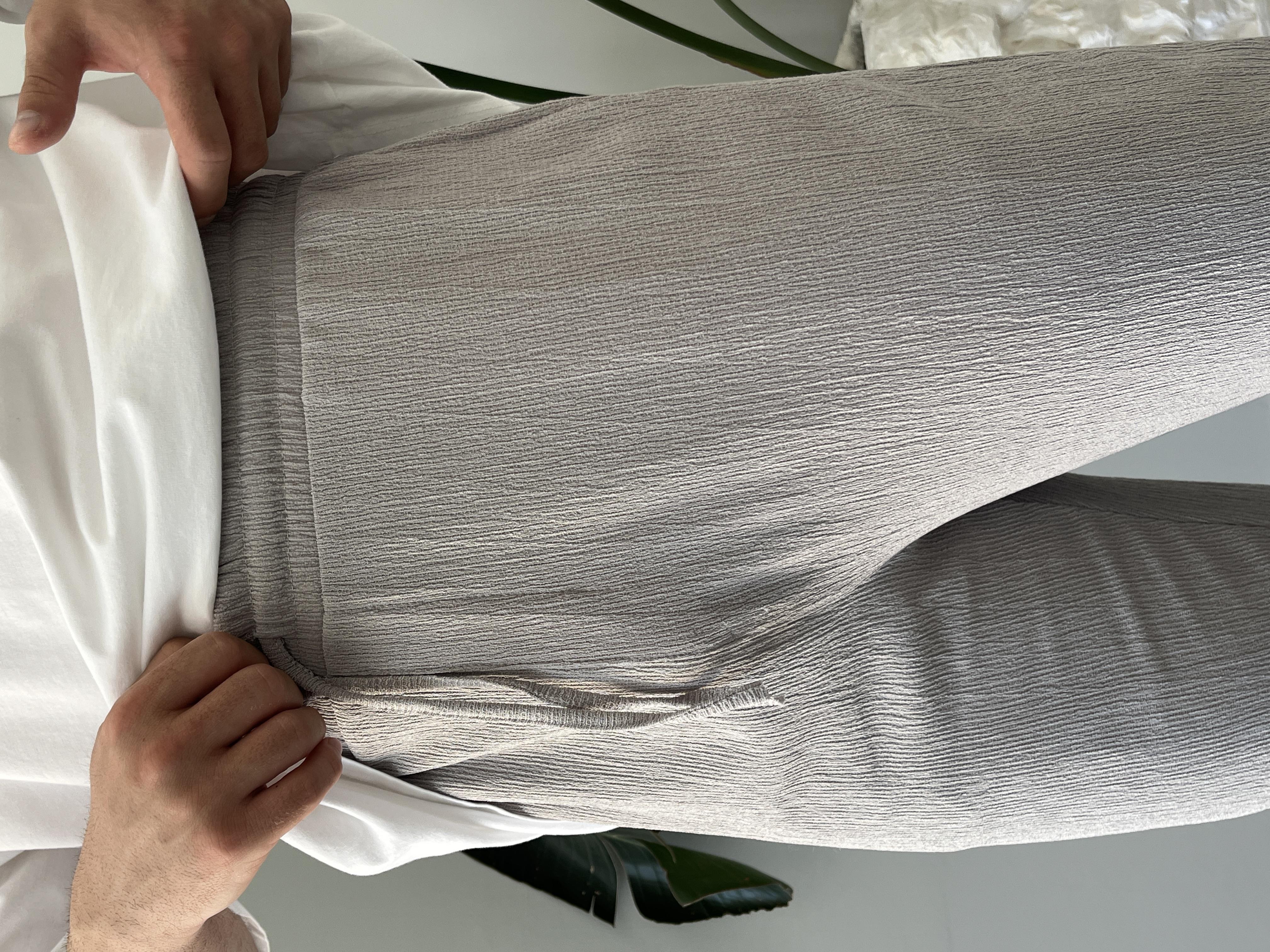 Gri Krinkıl Kumaş Relax Fit Pantolon