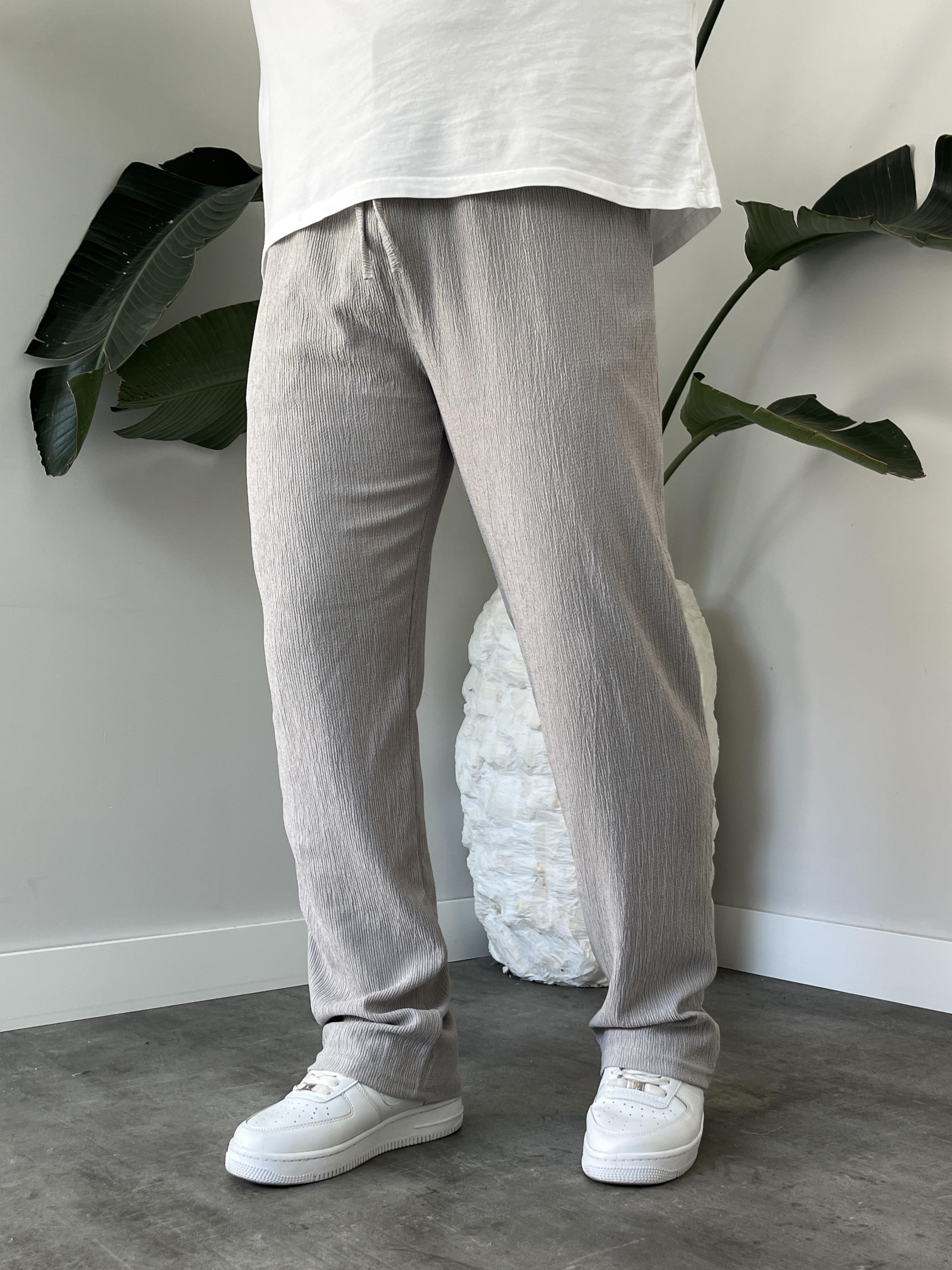 Gri Krinkıl Kumaş Relax Fit Pantolon