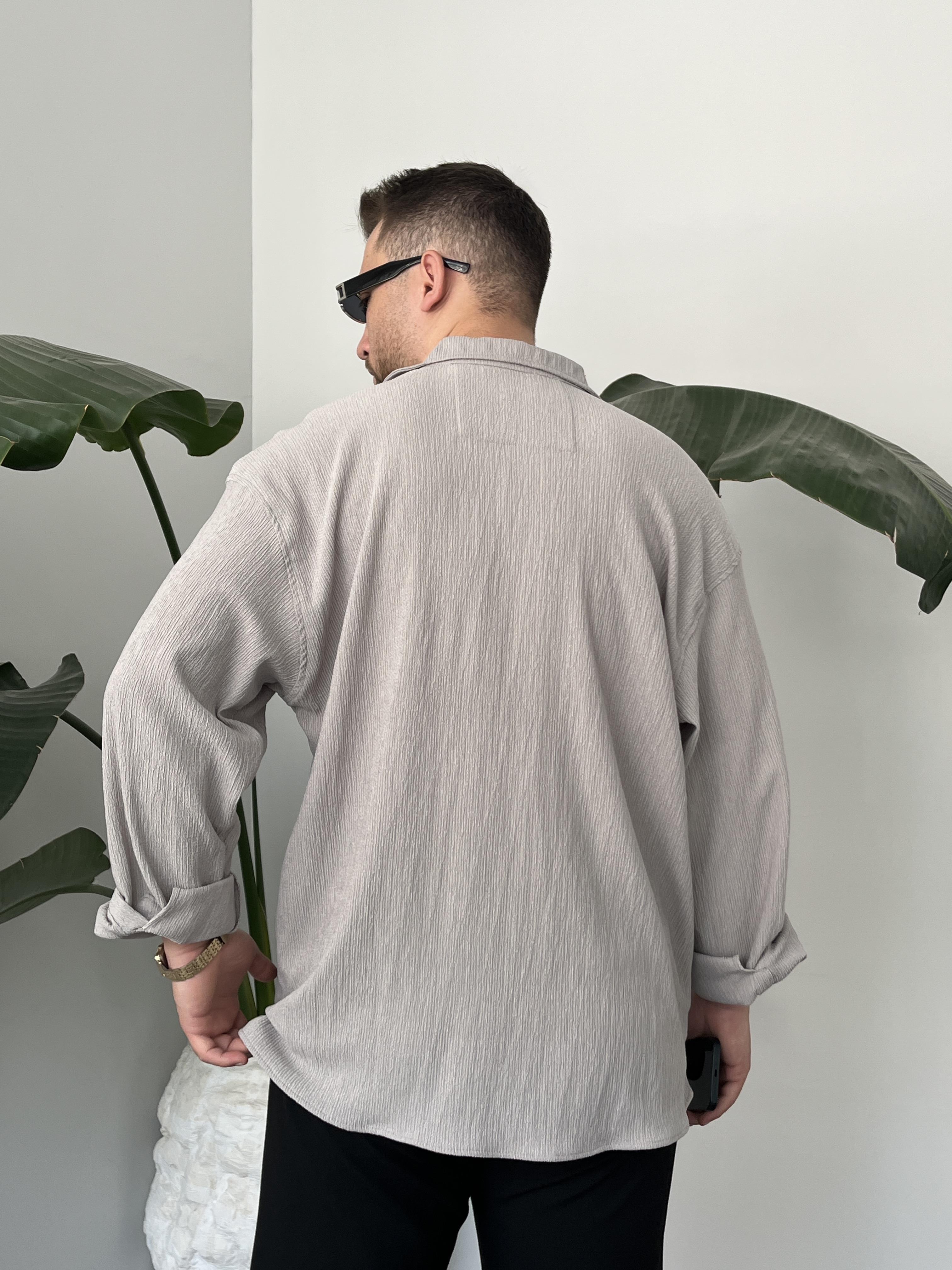 Gri Seul Kumaş Oversize Gömlek