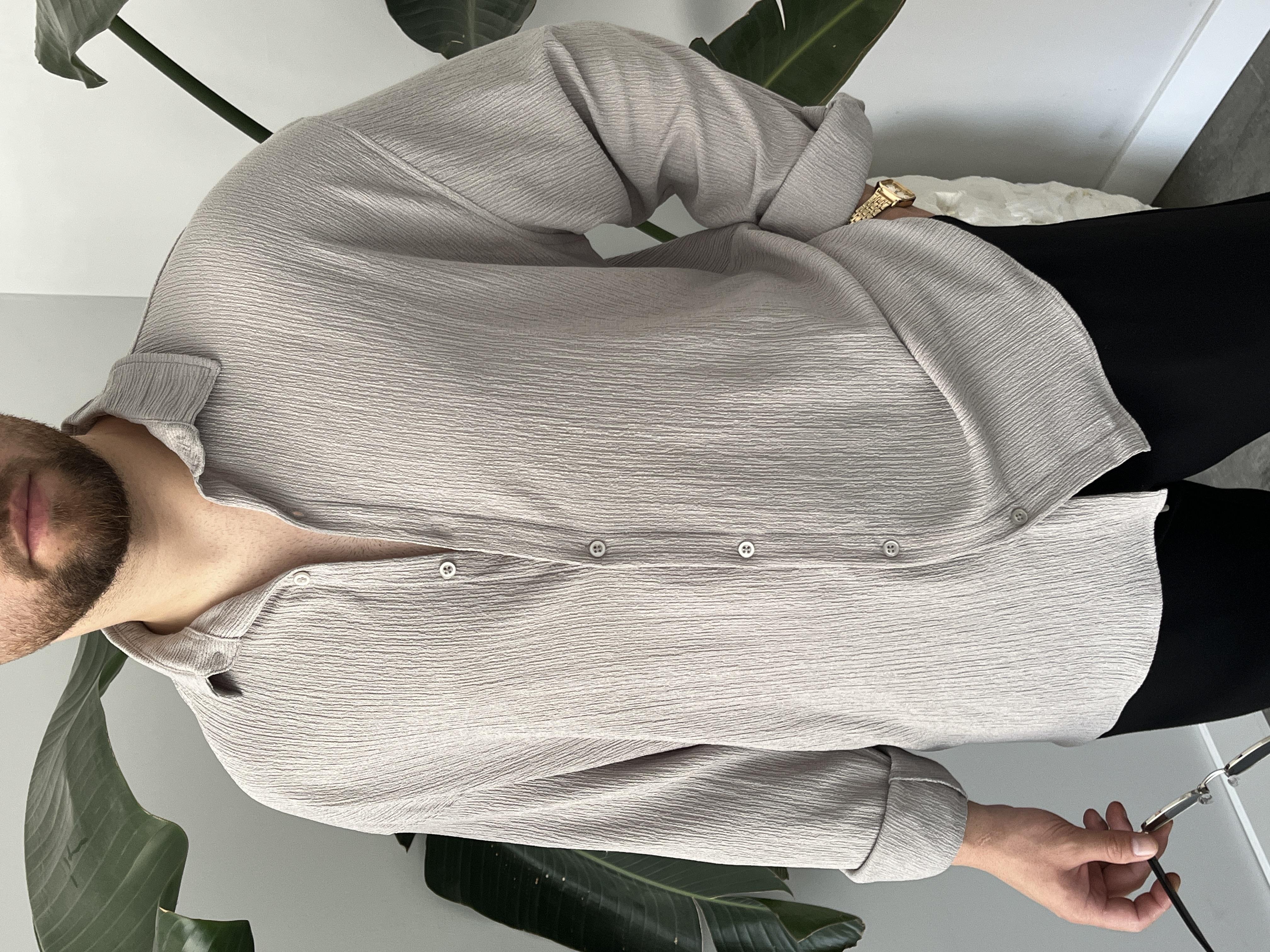Gri Seul Kumaş Oversize Gömlek