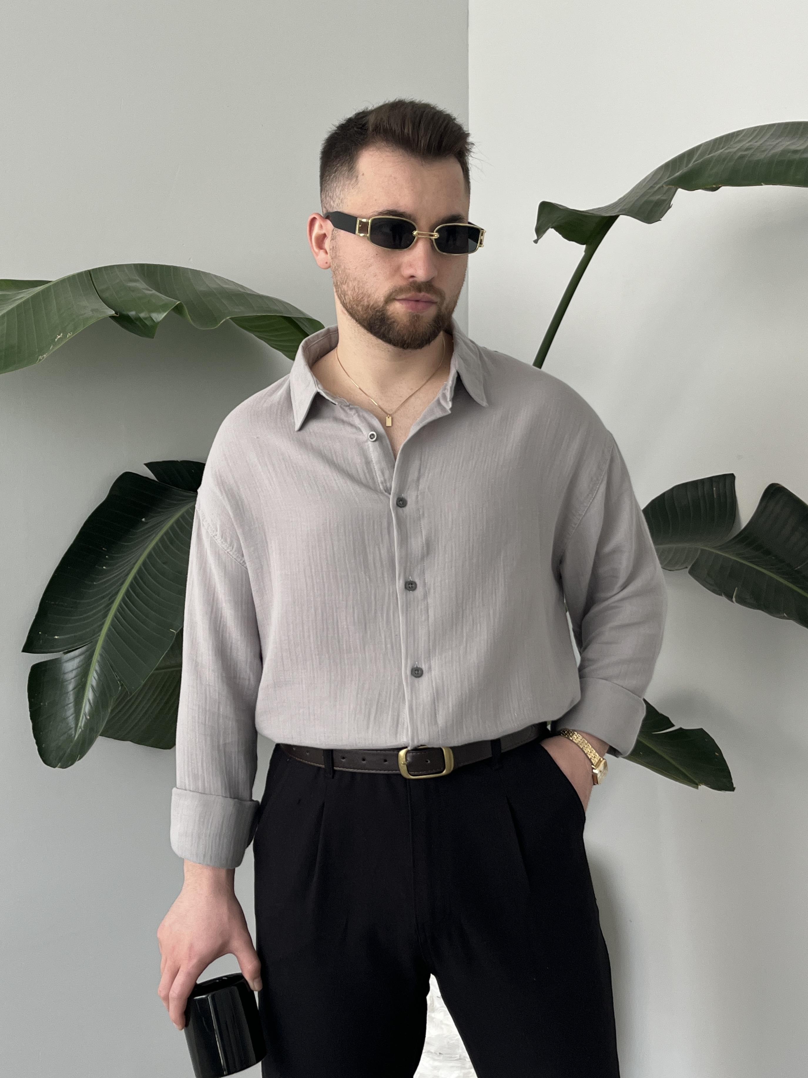 Gri Soft Touch Oversize Gömlek
