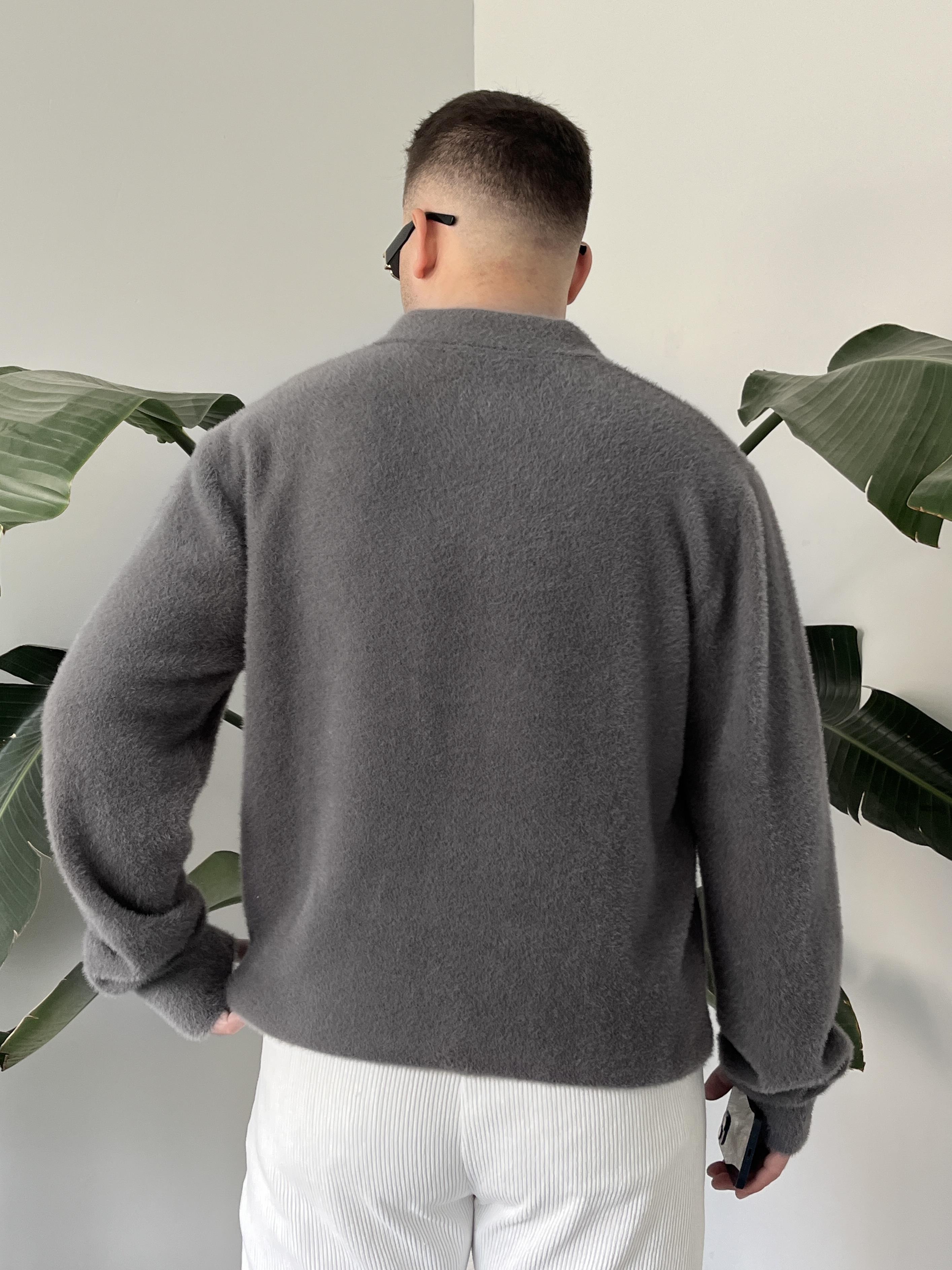 Gri Soft Touch Polo Yaka Kazak