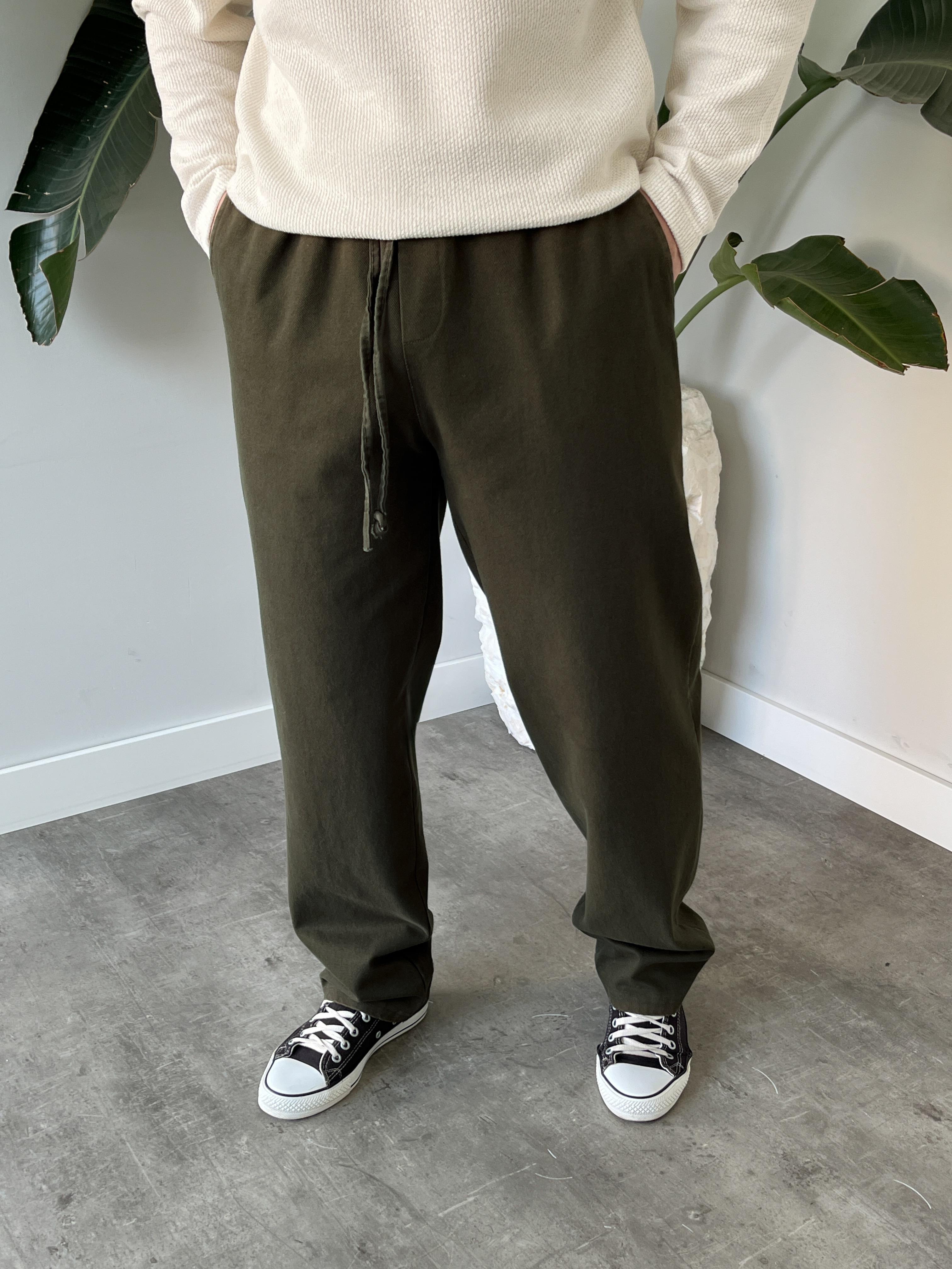 Haki Yüksek Gramajlı Gabardin Baggy Pantolon