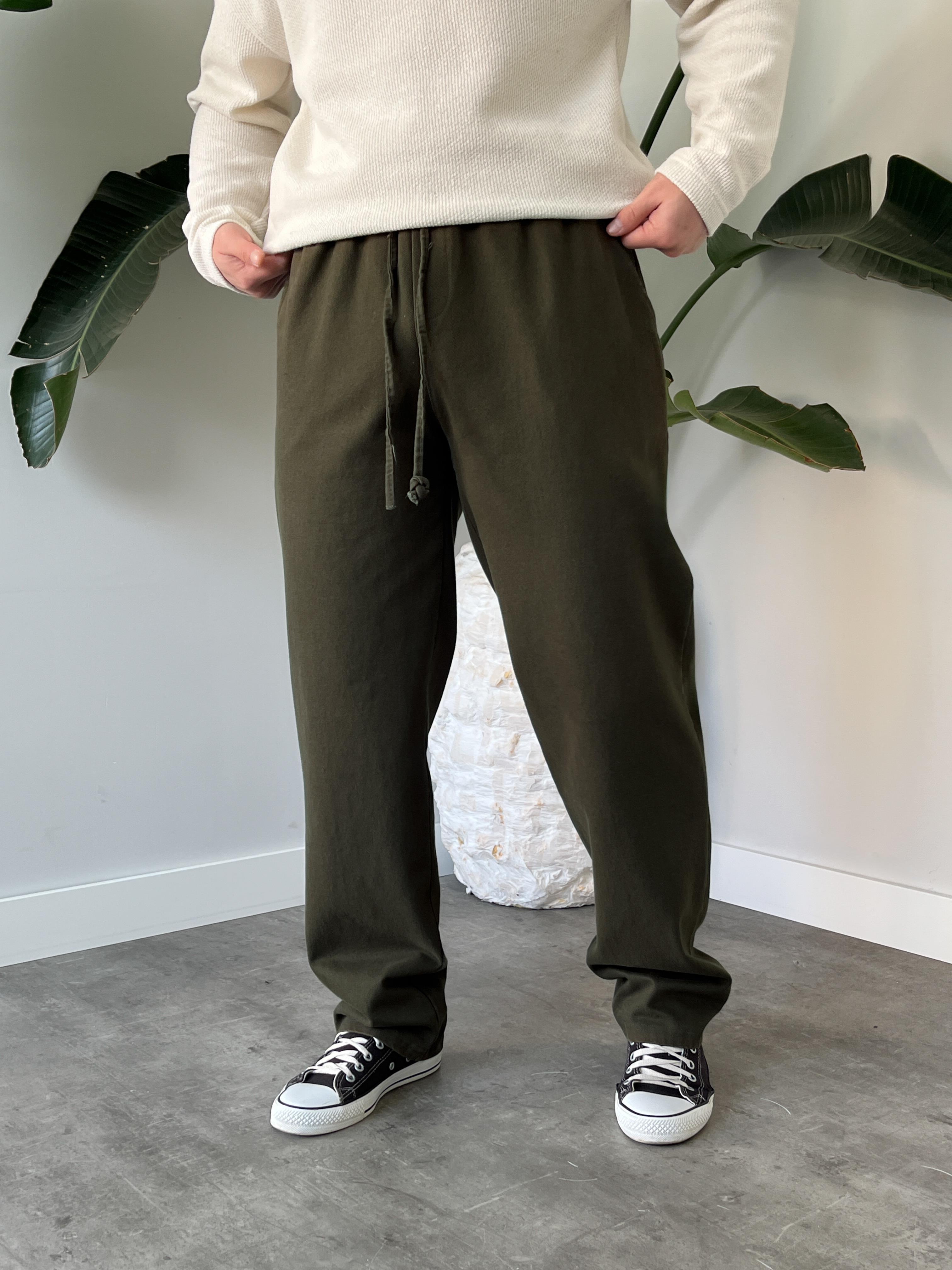 Haki Yüksek Gramajlı Gabardin Baggy Pantolon