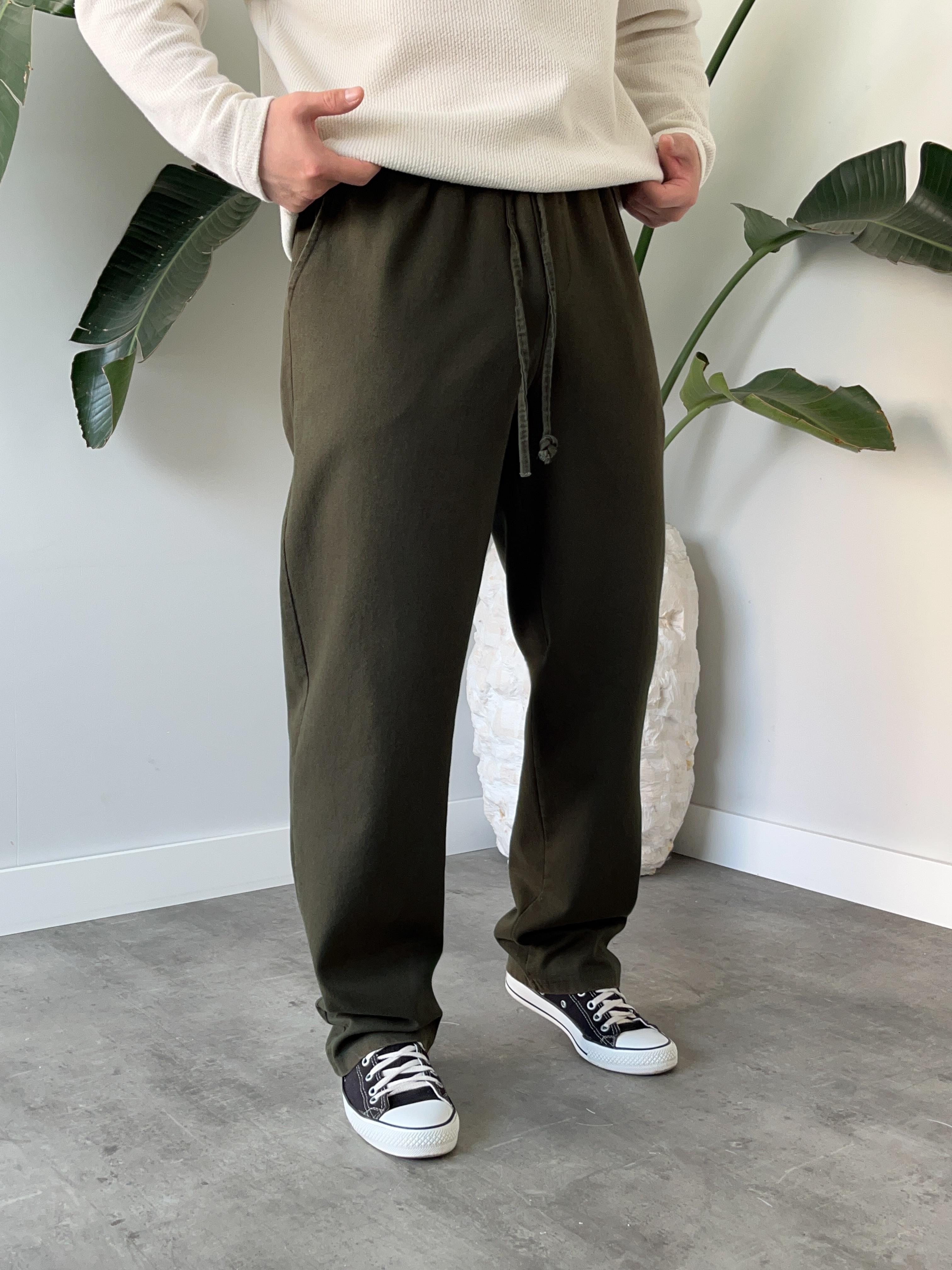Haki Yüksek Gramajlı Gabardin Baggy Pantolon