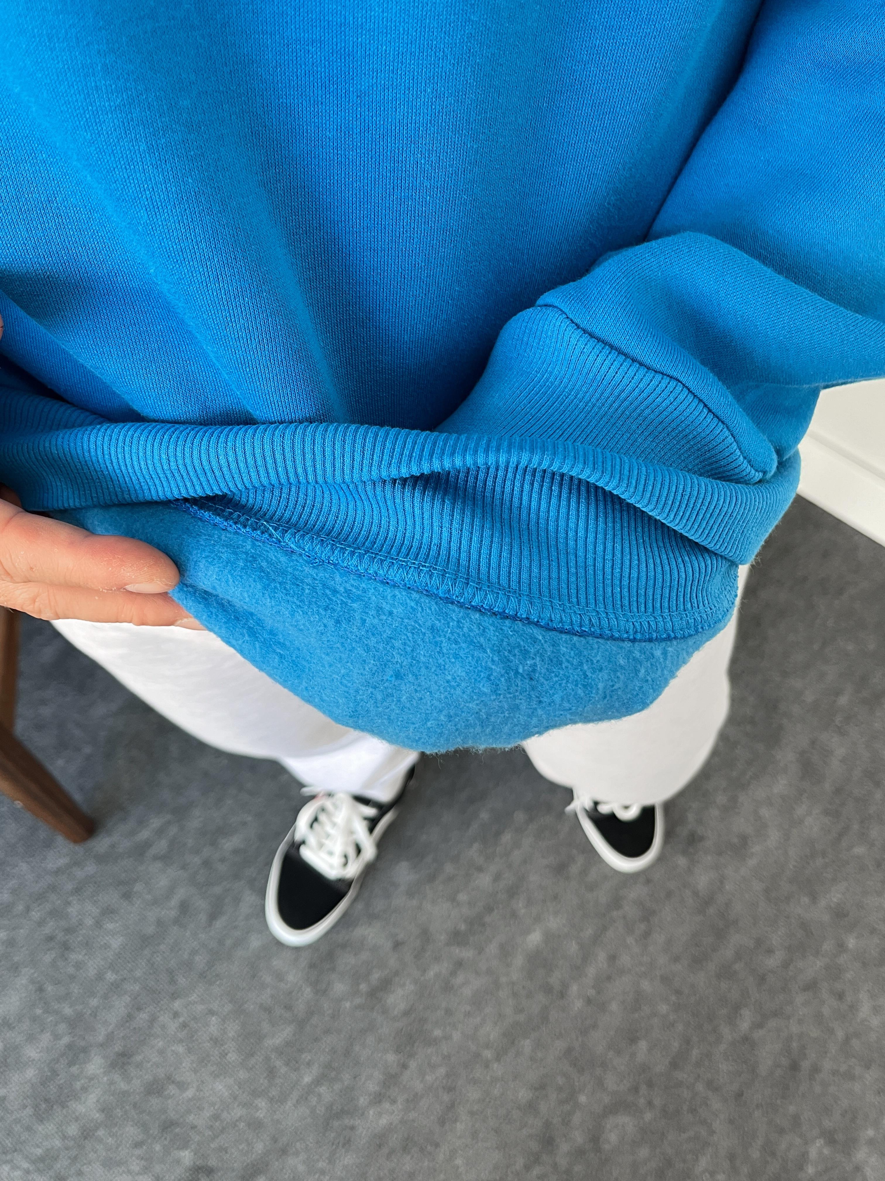 İndigo Üç İplik Şardonlu Basic Sweatshirt