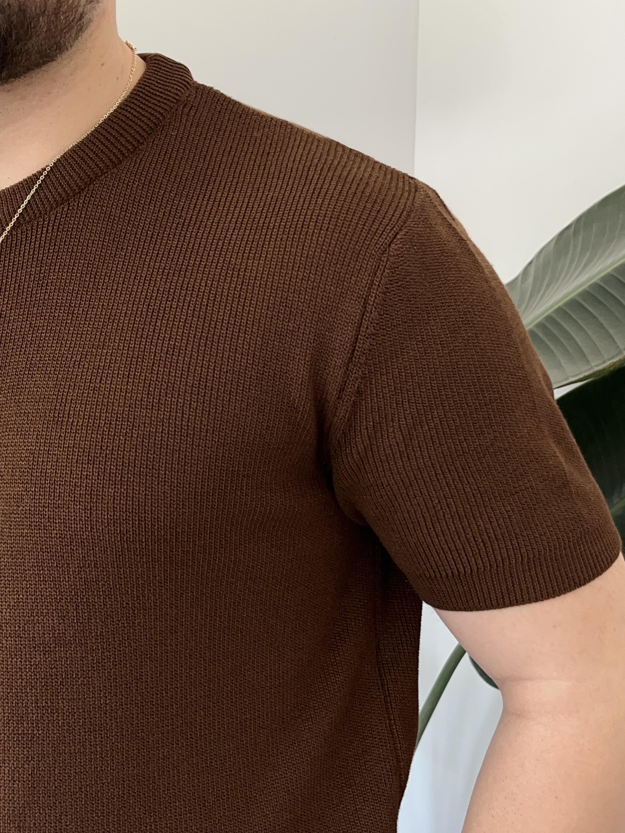 Kahverengi Casual Örme Triko T-shirt