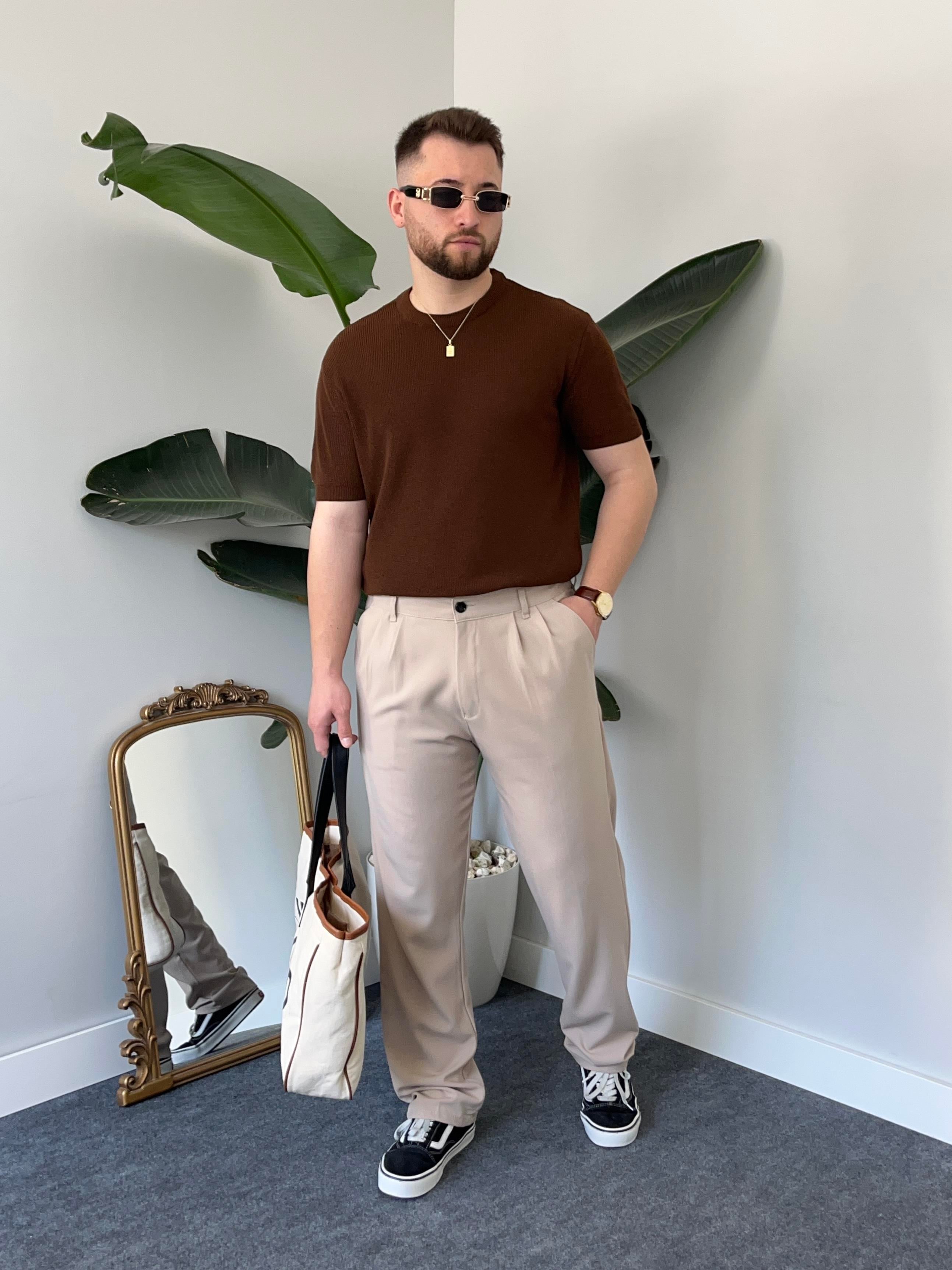 Kahverengi Casual Örme Triko T-shirt