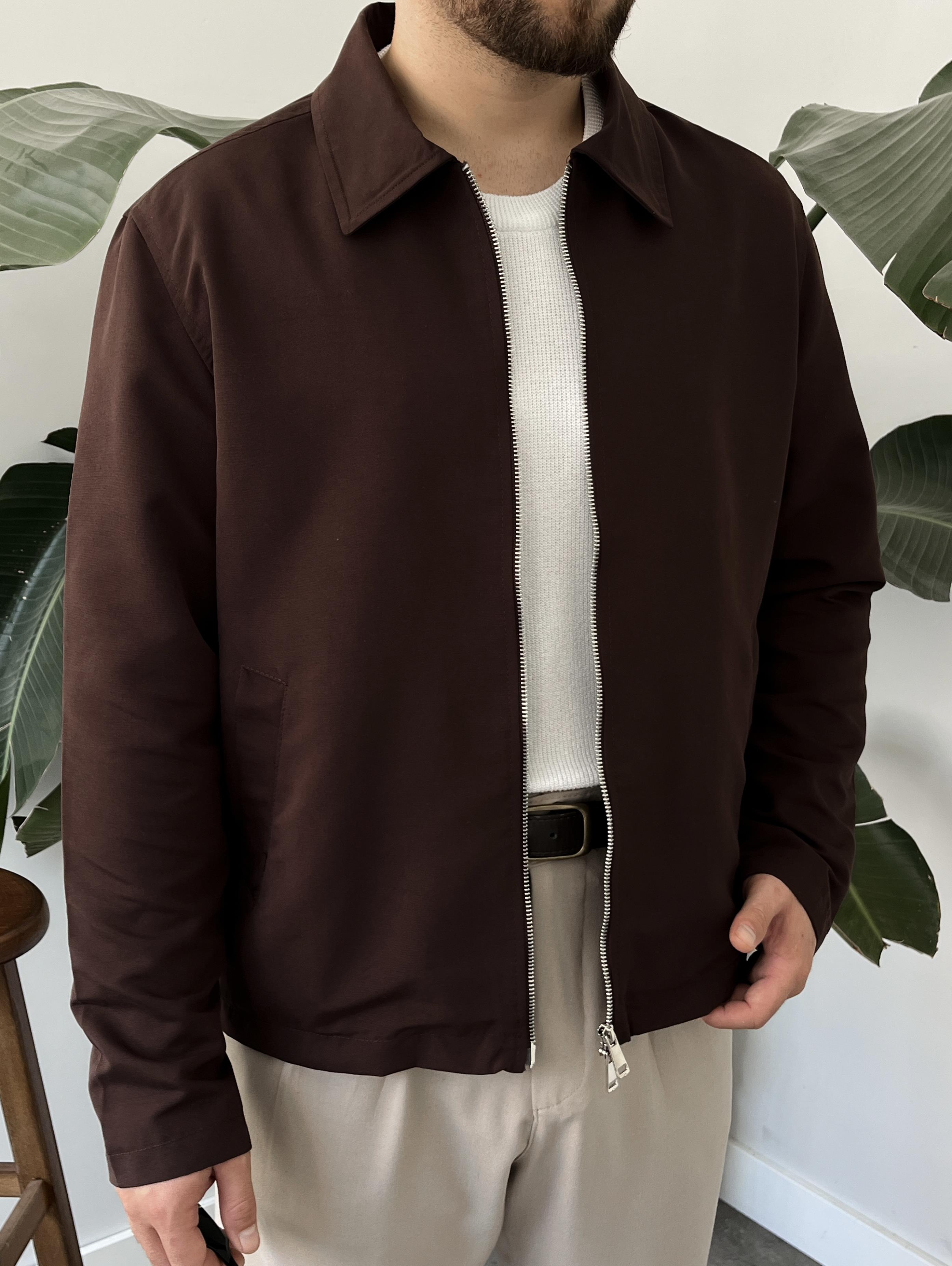 Kahverengi Çift Yön Fermuar Boxy Fit Casual Ceket