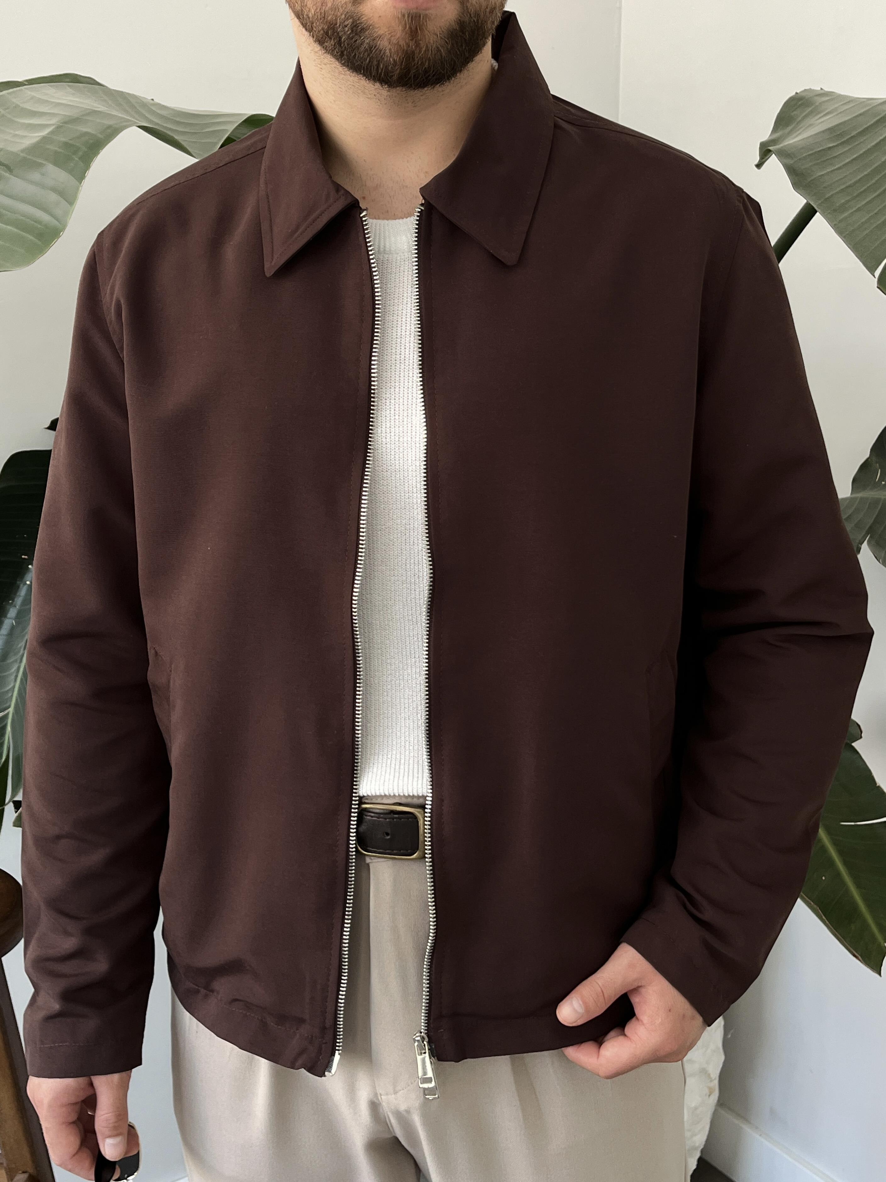 Kahverengi Çift Yön Fermuar Boxy Fit Casual Ceket