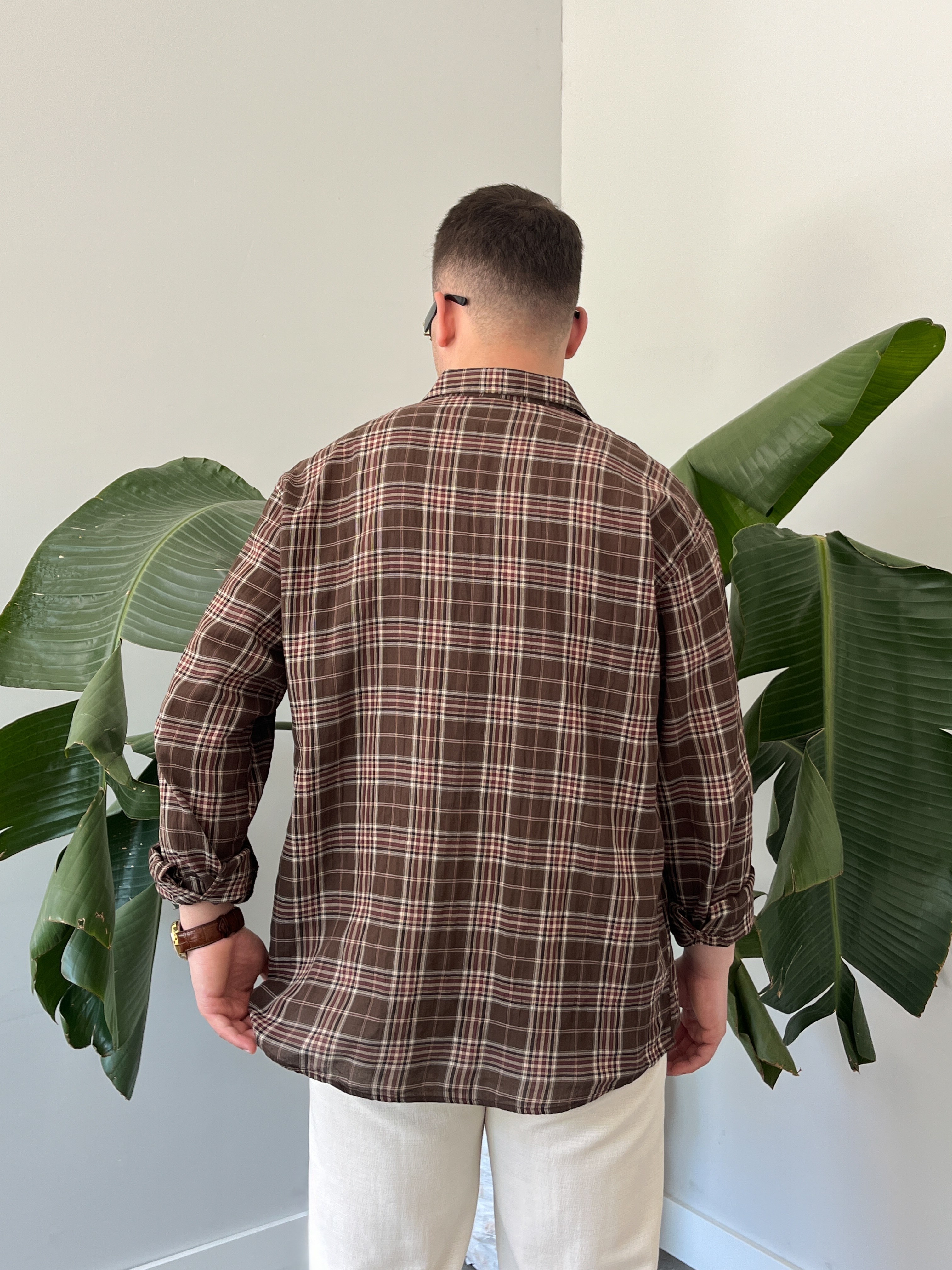 Kahverengi Ekose Oversize Gömlek