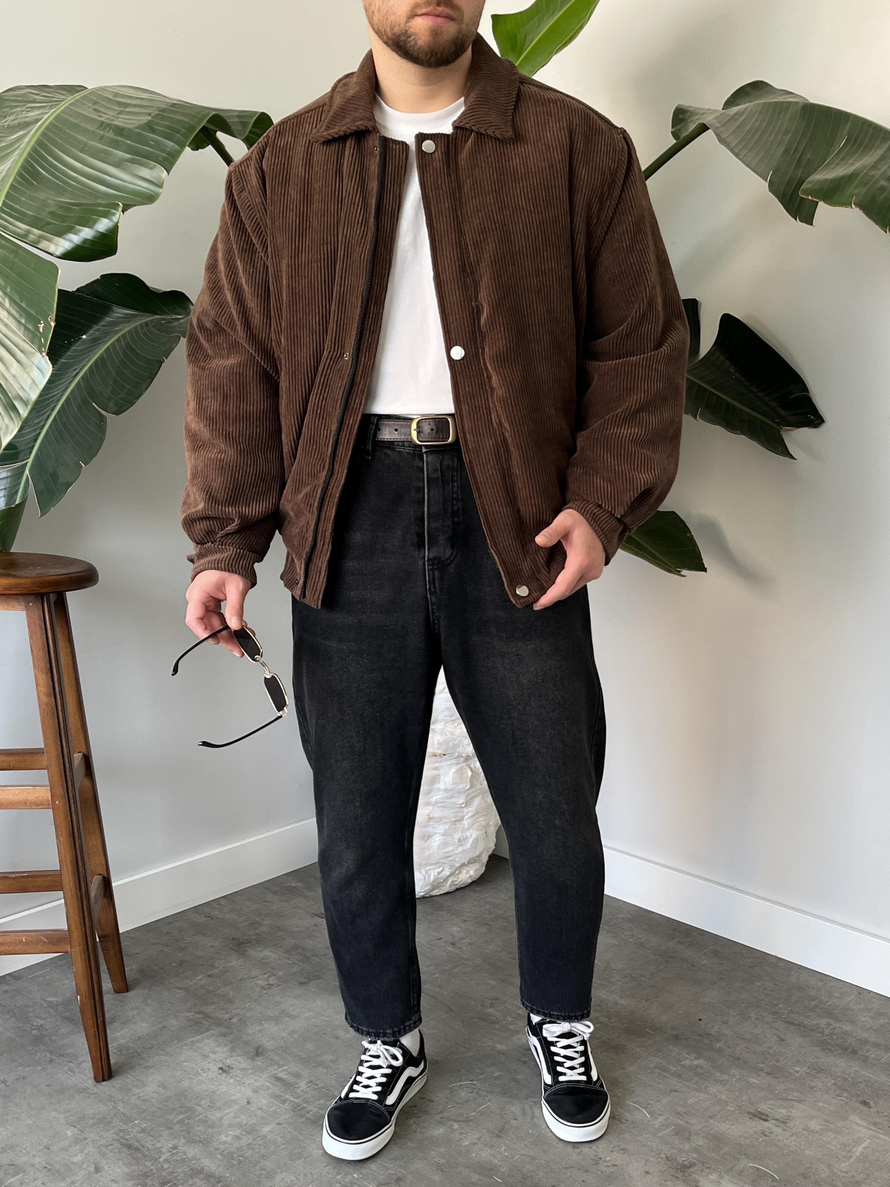 Kahverengi Fitilli Kadife Bomber Mont
