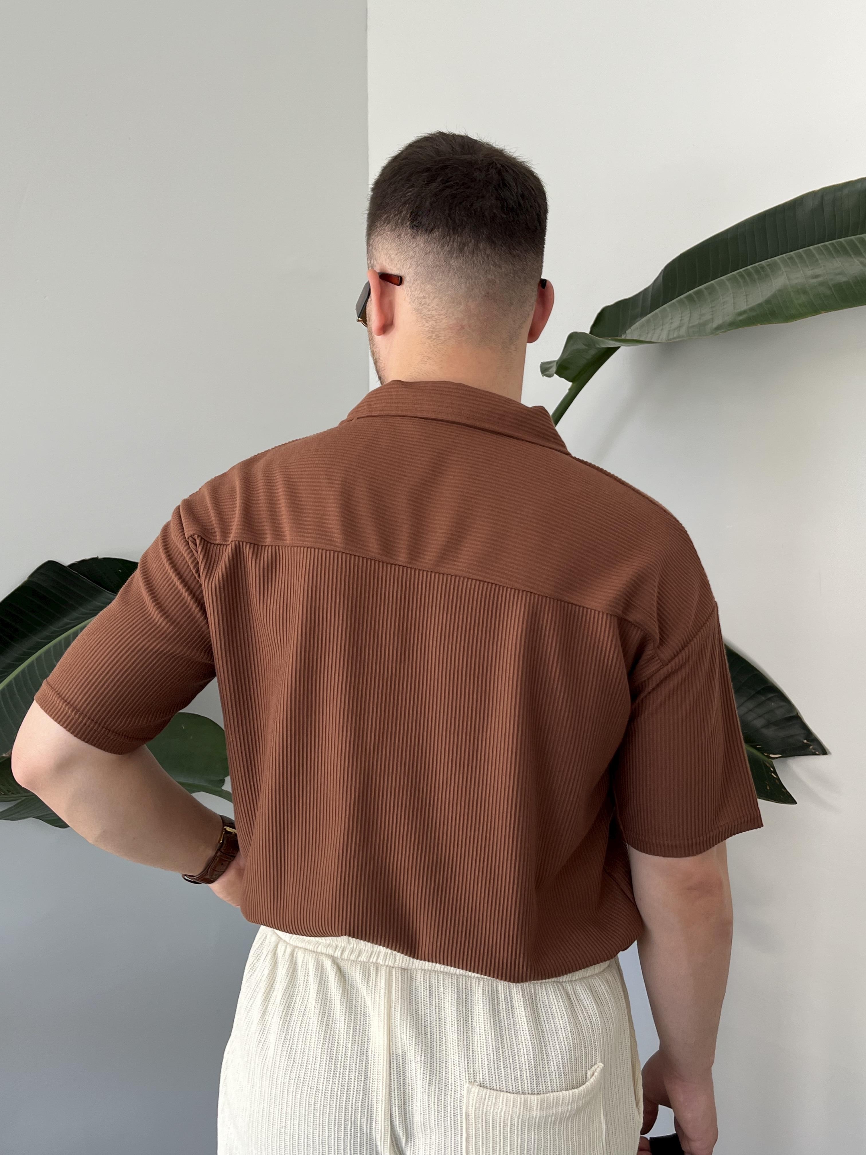 Kahverengi Fitilli Polo Yaka T-shirt