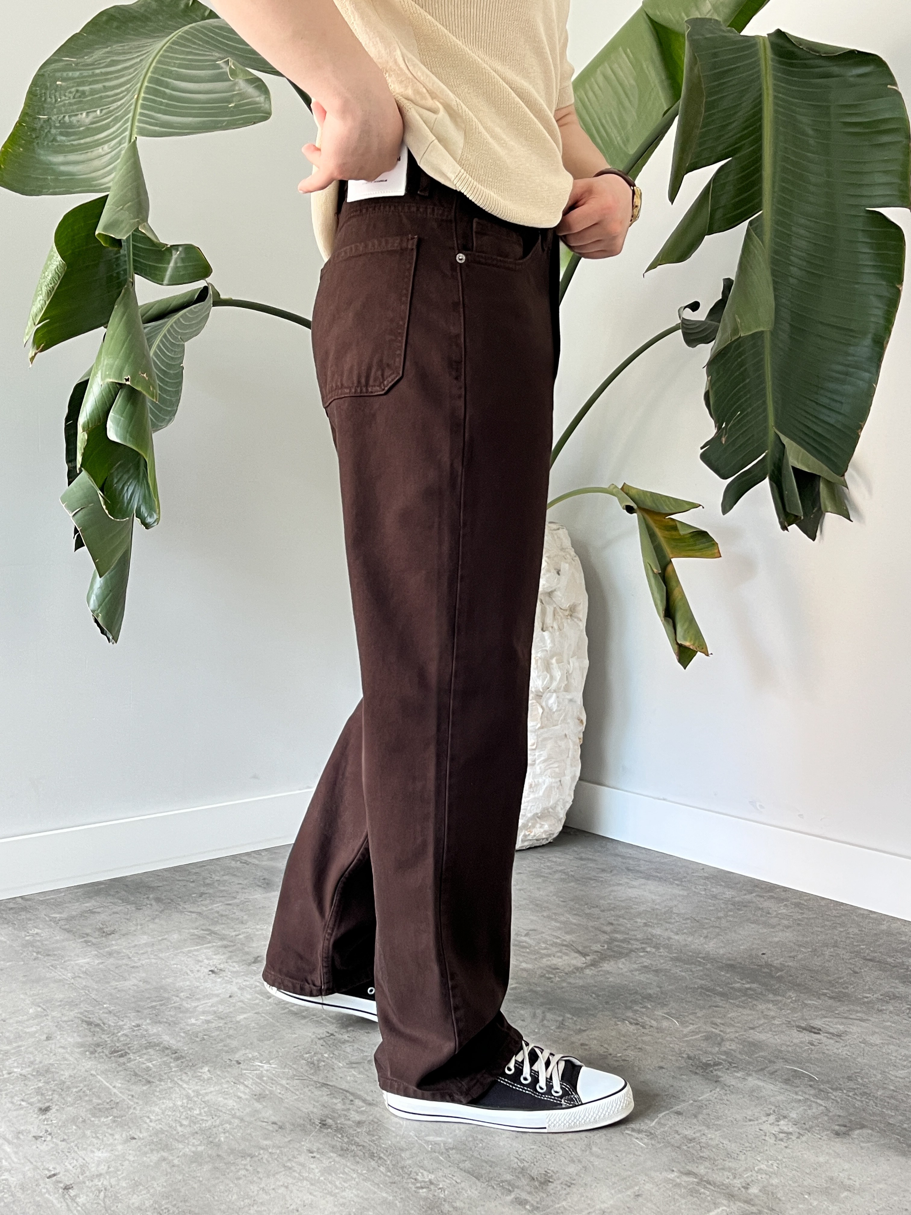 Kahverengi Kanvas Baggy Jean