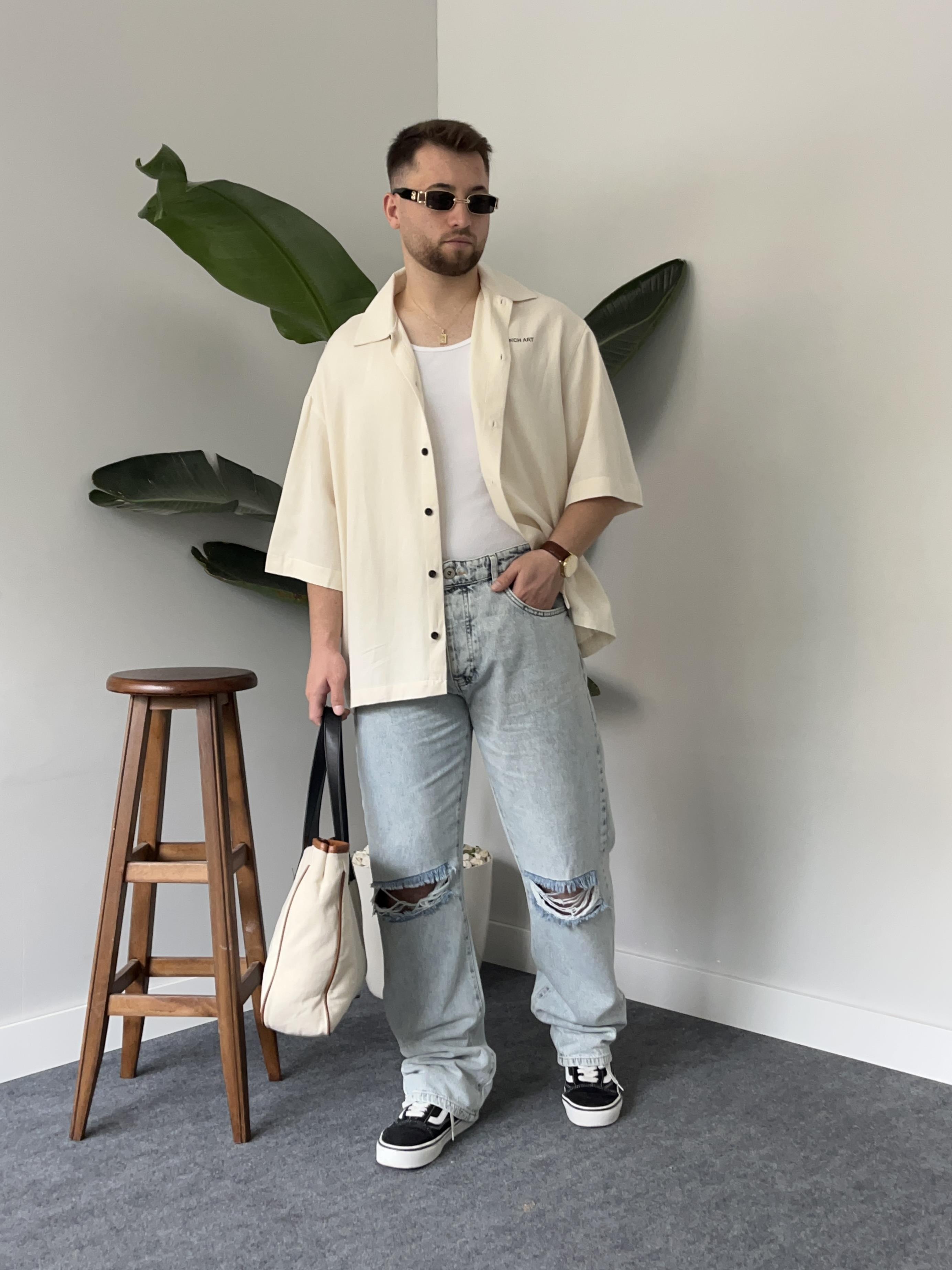 Kar Yıkamalı Yırtık Diz Baggy Jean