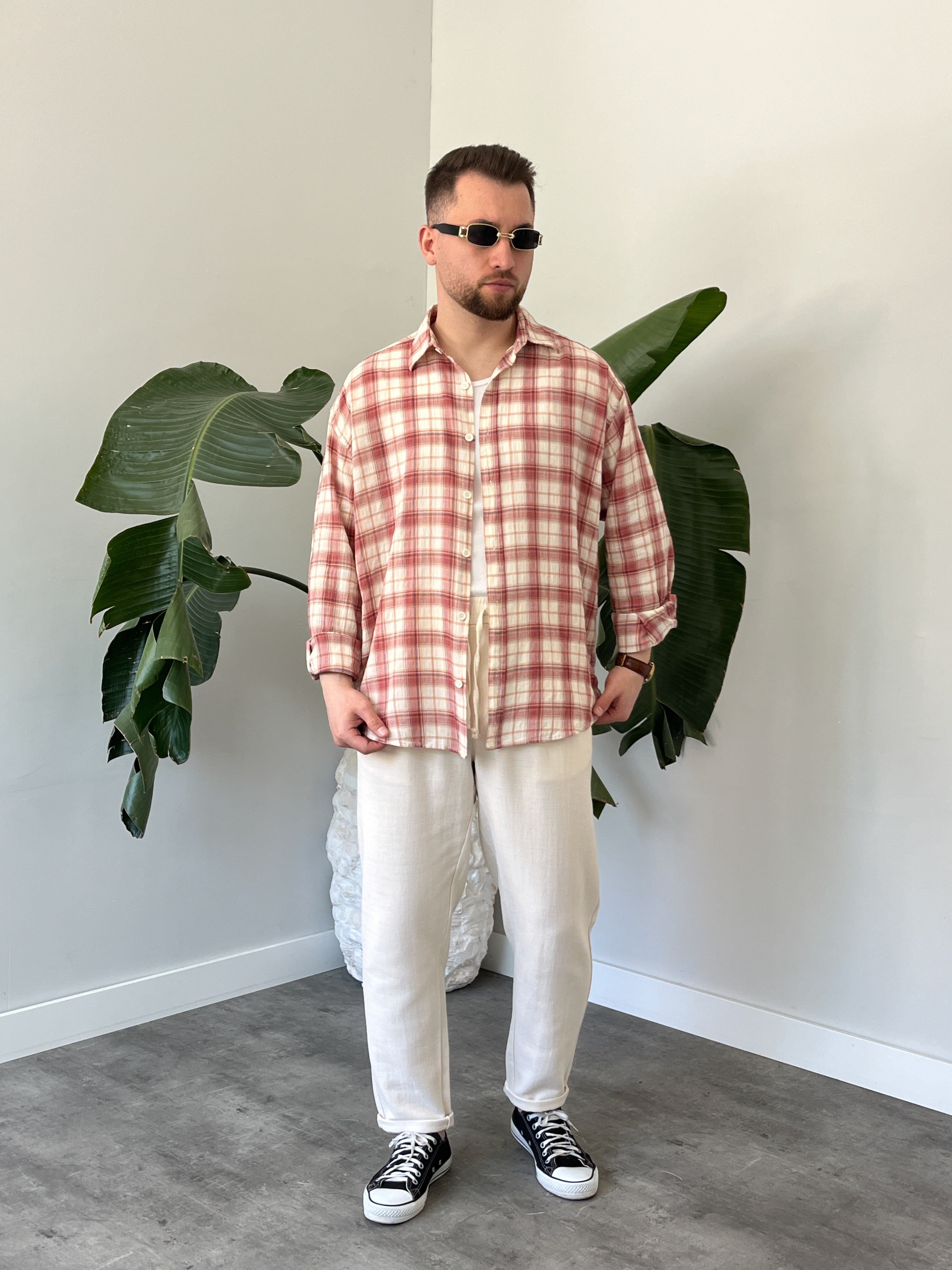 Kırmızı Ekose Oversize Gömlek