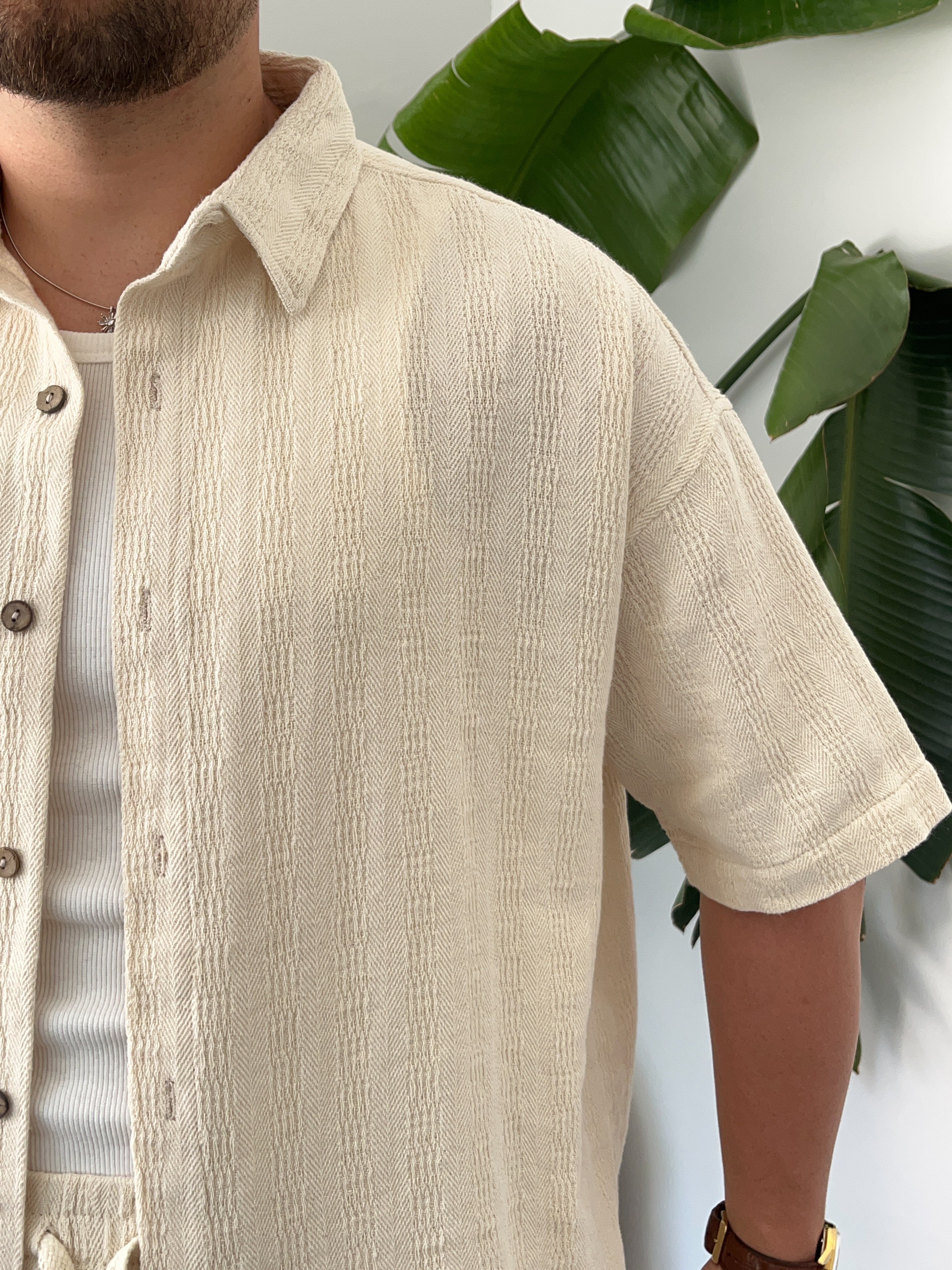 Krem Alaçatı Casual Desenli Oversize Takım