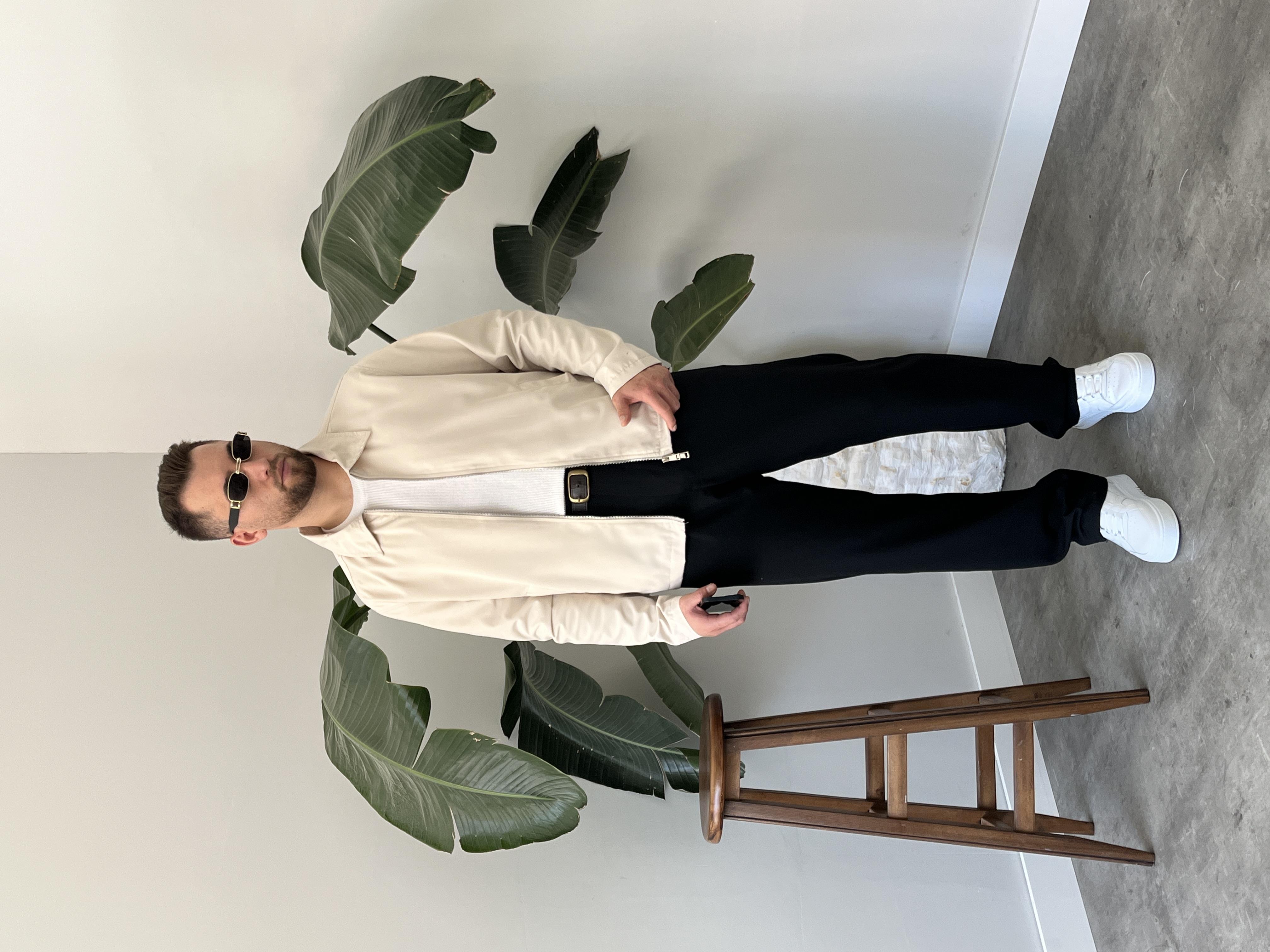 Krem Çift Yön Fermuar Boxy Fit Casual Ceket